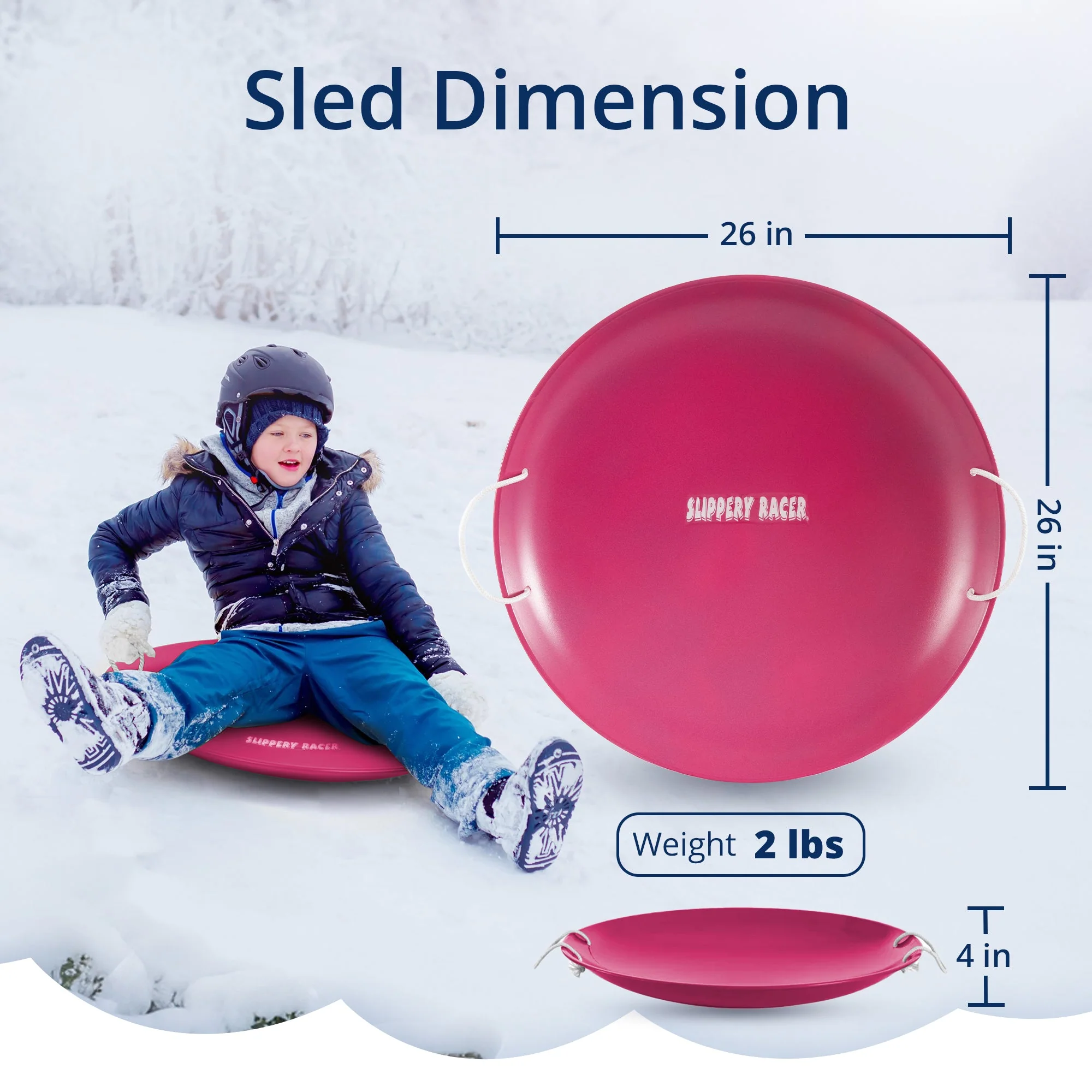 Slippery Racer ProDisc 26" Heavy Duty Metal Saucer Sled with Rope Handles, Pink - Image 2