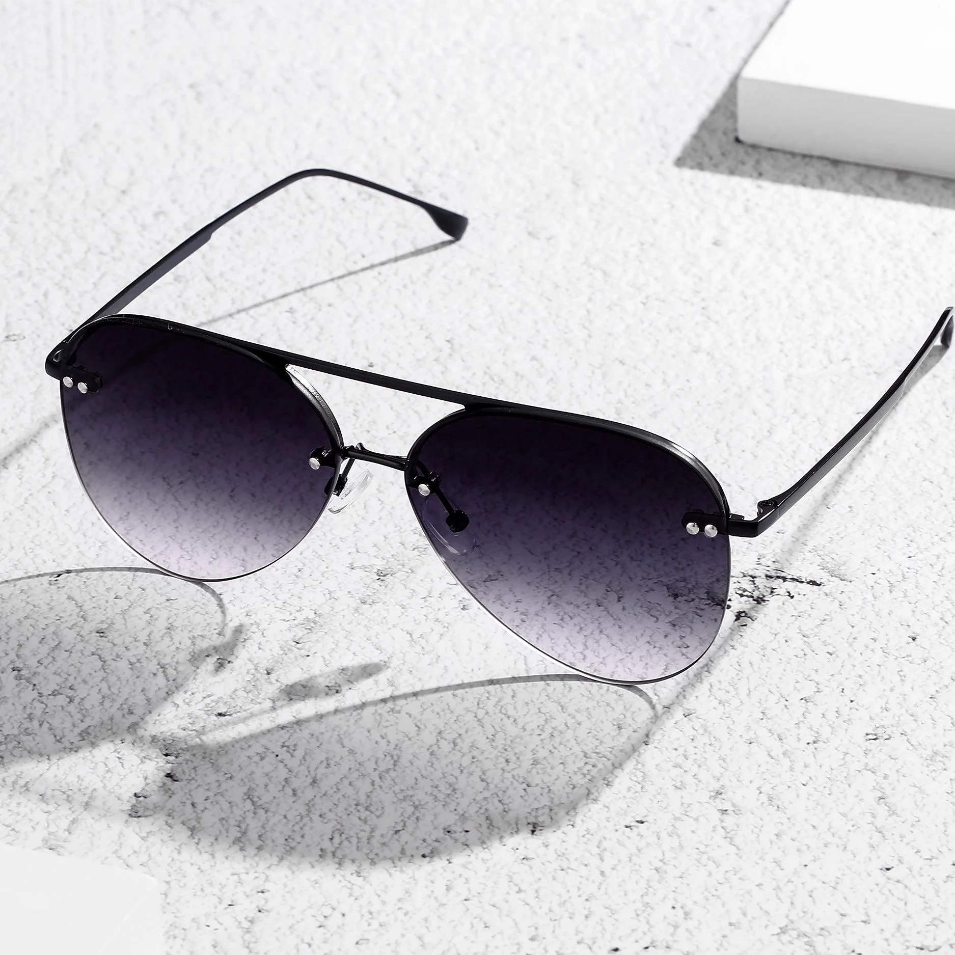 Smaller Megan 2 - Faded Black Metal Aviator Sunglasses - Image 5