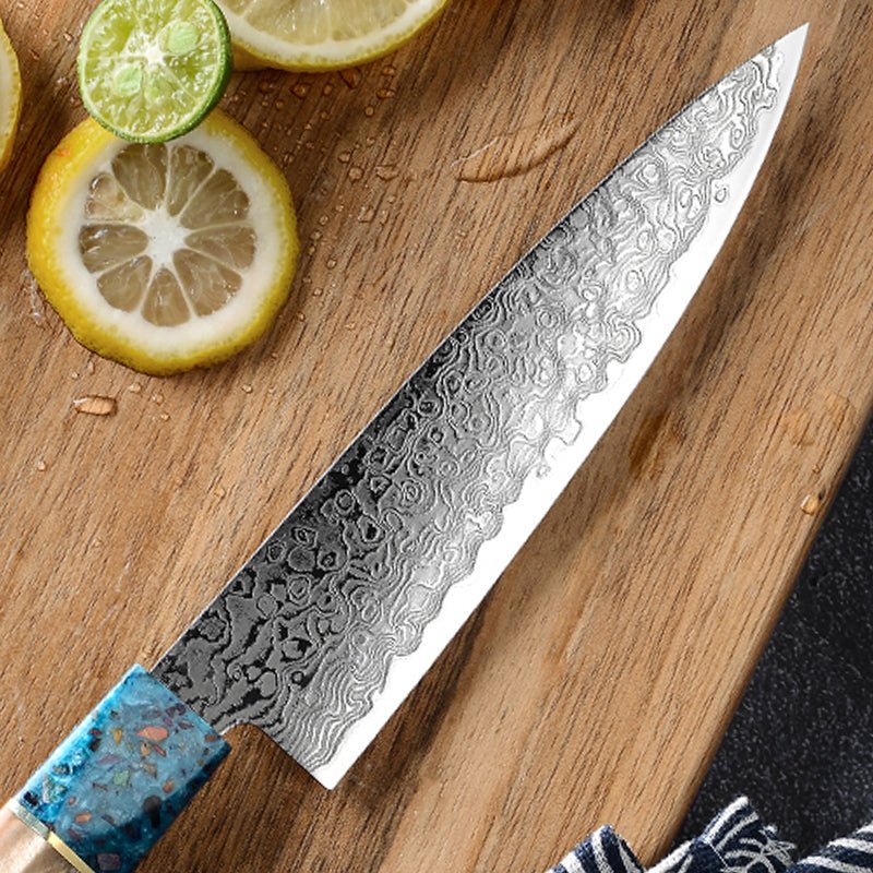 Solace VG10 Damascus Petty Knife with Exotic Olive Wood Handle - Image 5