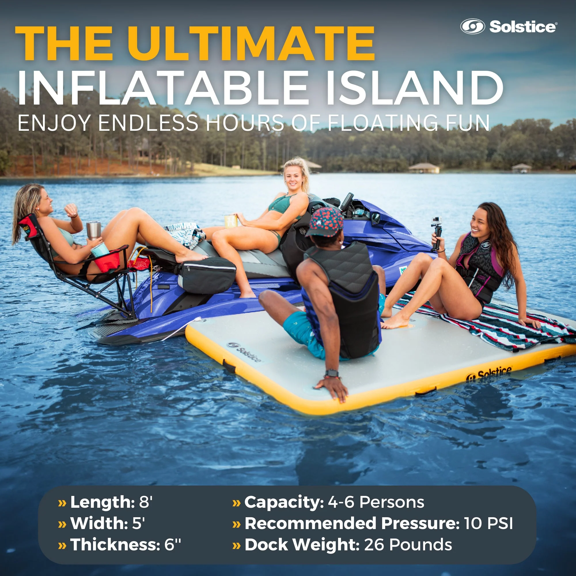 Solstice 8 x 5 ft Inflatable Floating Dock Rafting Platform w/Pump & Bag, Multi - Image 2