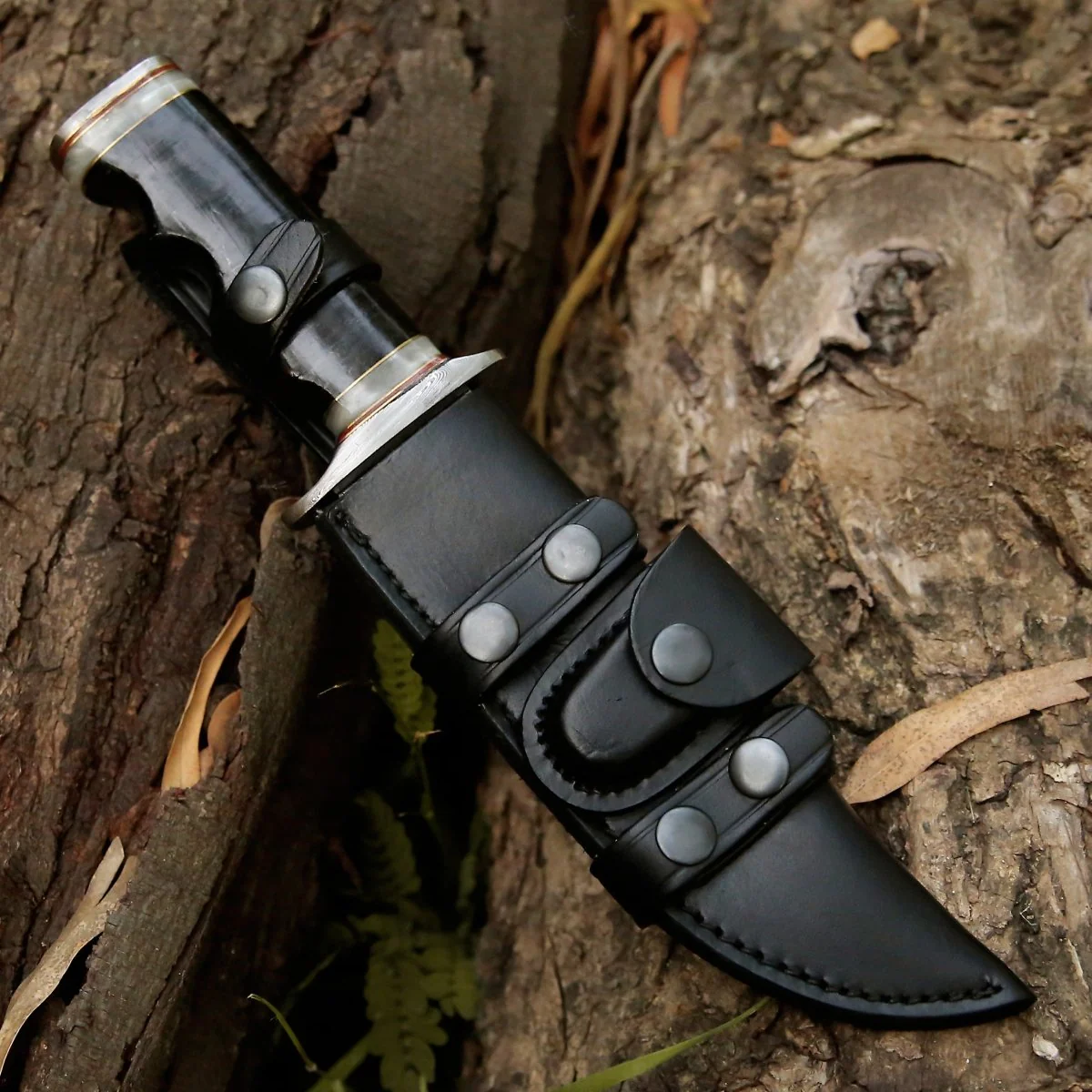 Soul Sniper Bowie Knife with Mother of Pearl & Stacked Leather Handle - Image 2