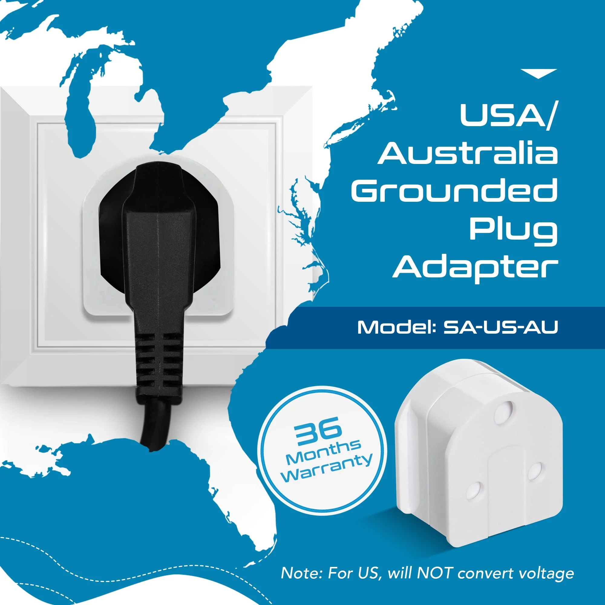 South Africa to USA/Australia - Type A, I - Travel Plug Adapter - Non-Grounded (SA-US-AU) - Image 4