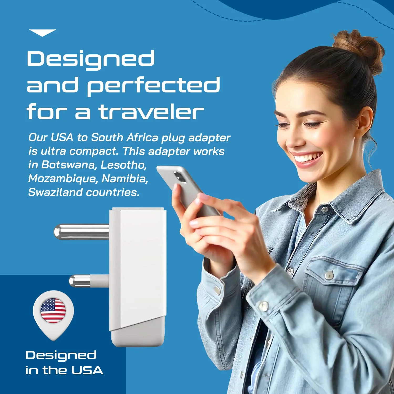 South Africa Travel Adapter | Type M - USB-A & USB-C Ports + 2 USA Outlet (AP-10L) - Image 4