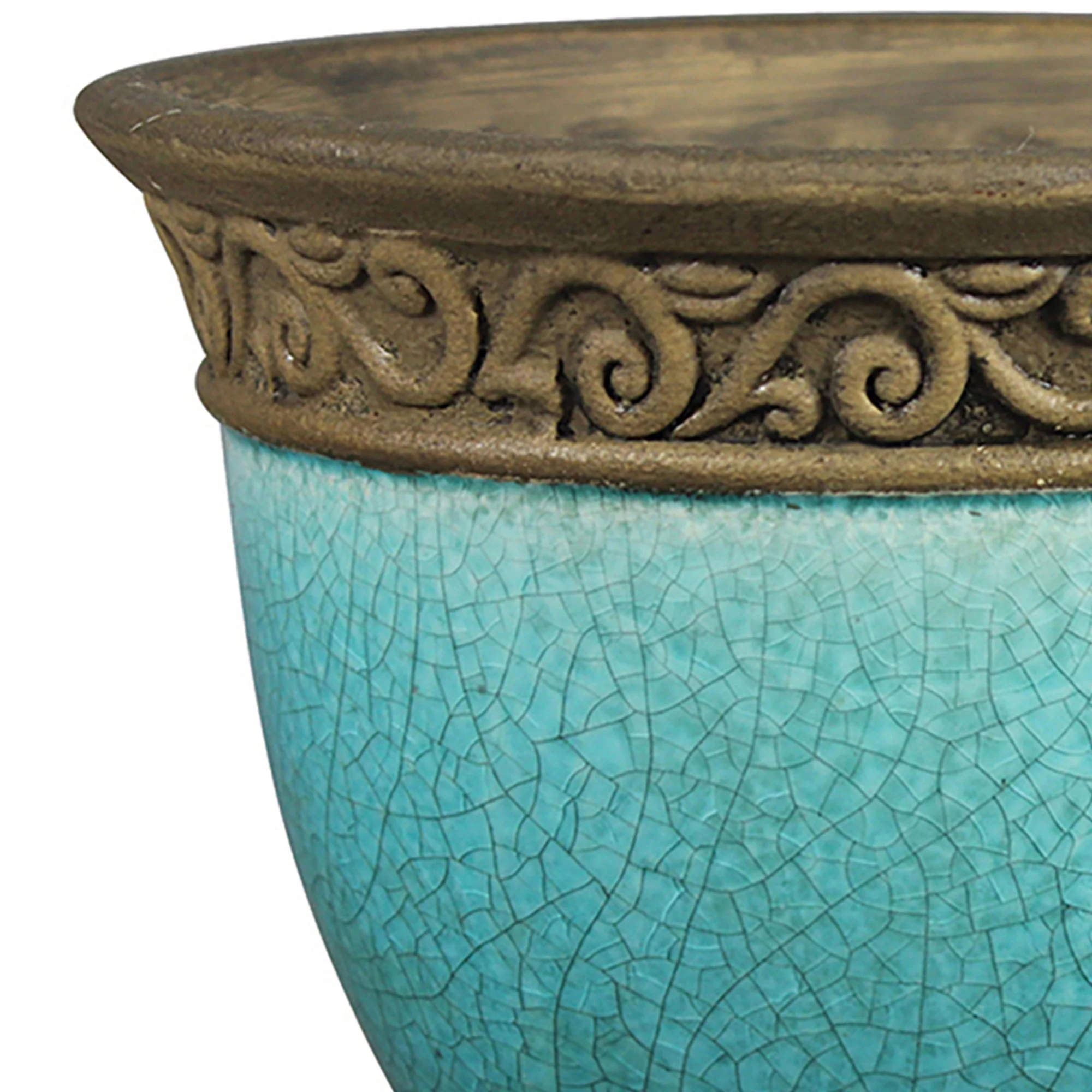 Southern Patio Cadiz 8" Crackled Ceramic Planter Pot with Saucer, Teal (3 Pack) - Image 3