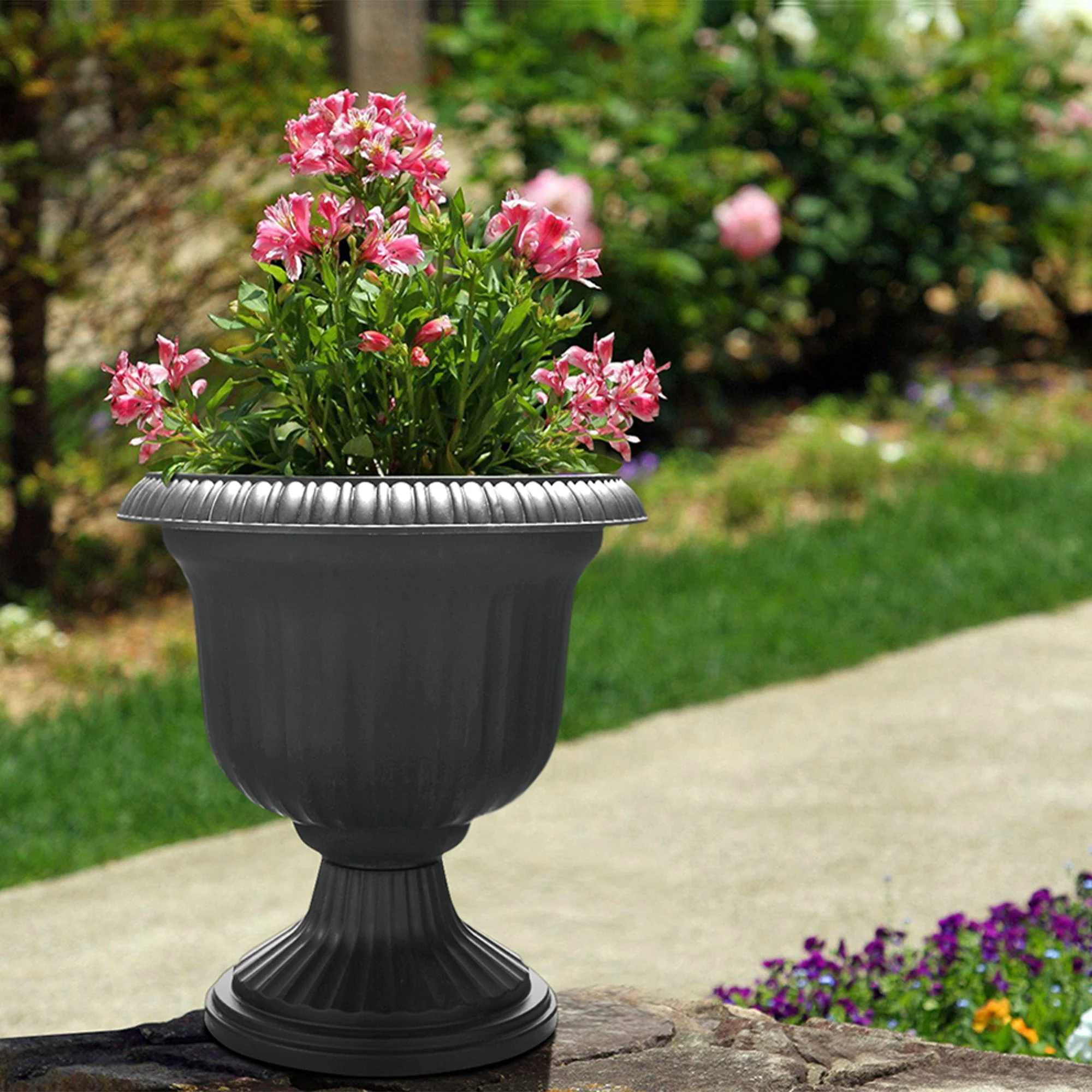 Southern Patio Large 14 In Outdoor Lightweight Resin Utopian Urn Planter, Stone - Image 4