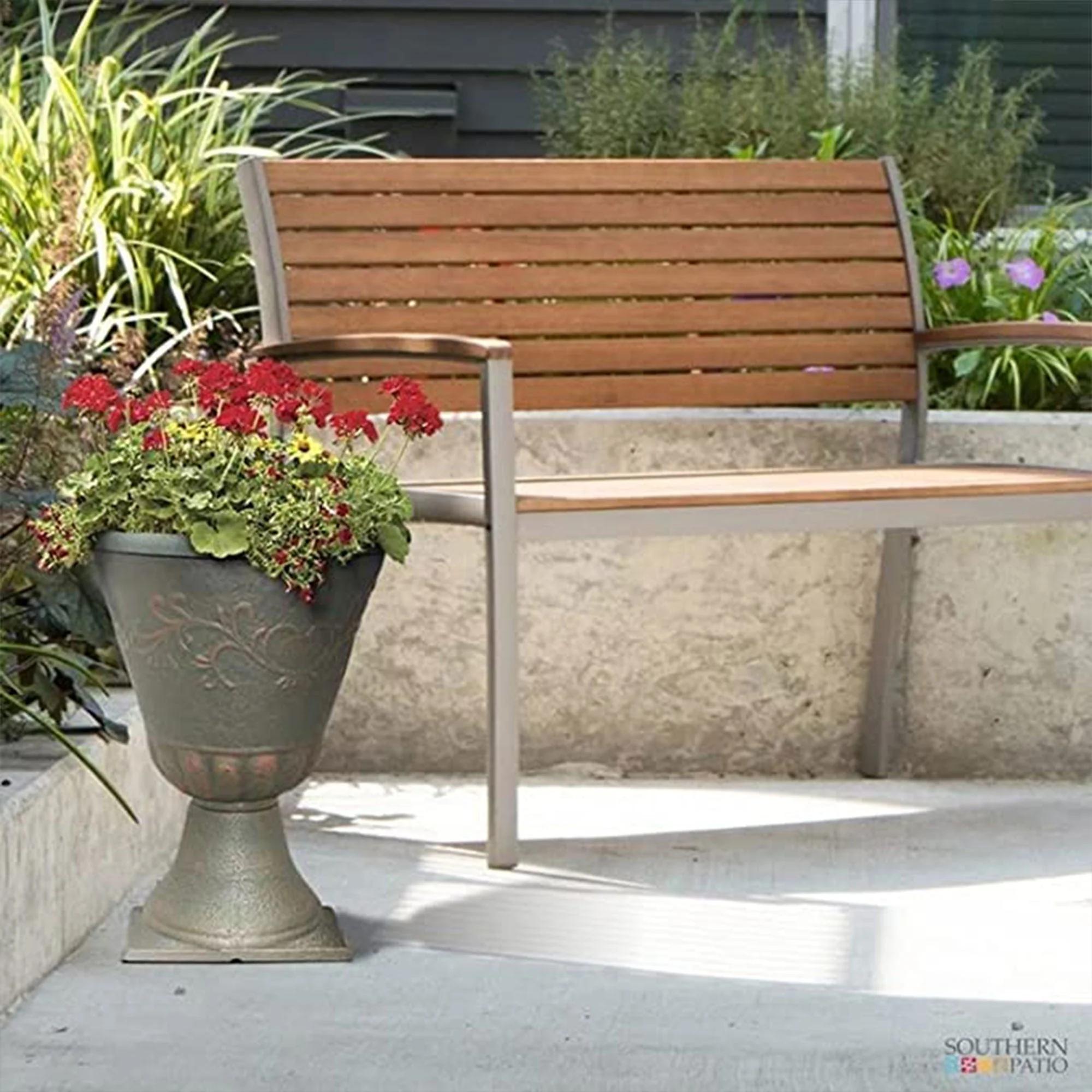 Southern Patio Sonoma Urn 16 Inch Diameter Resin Stone Tall Planter, Rust Brown - Image 6