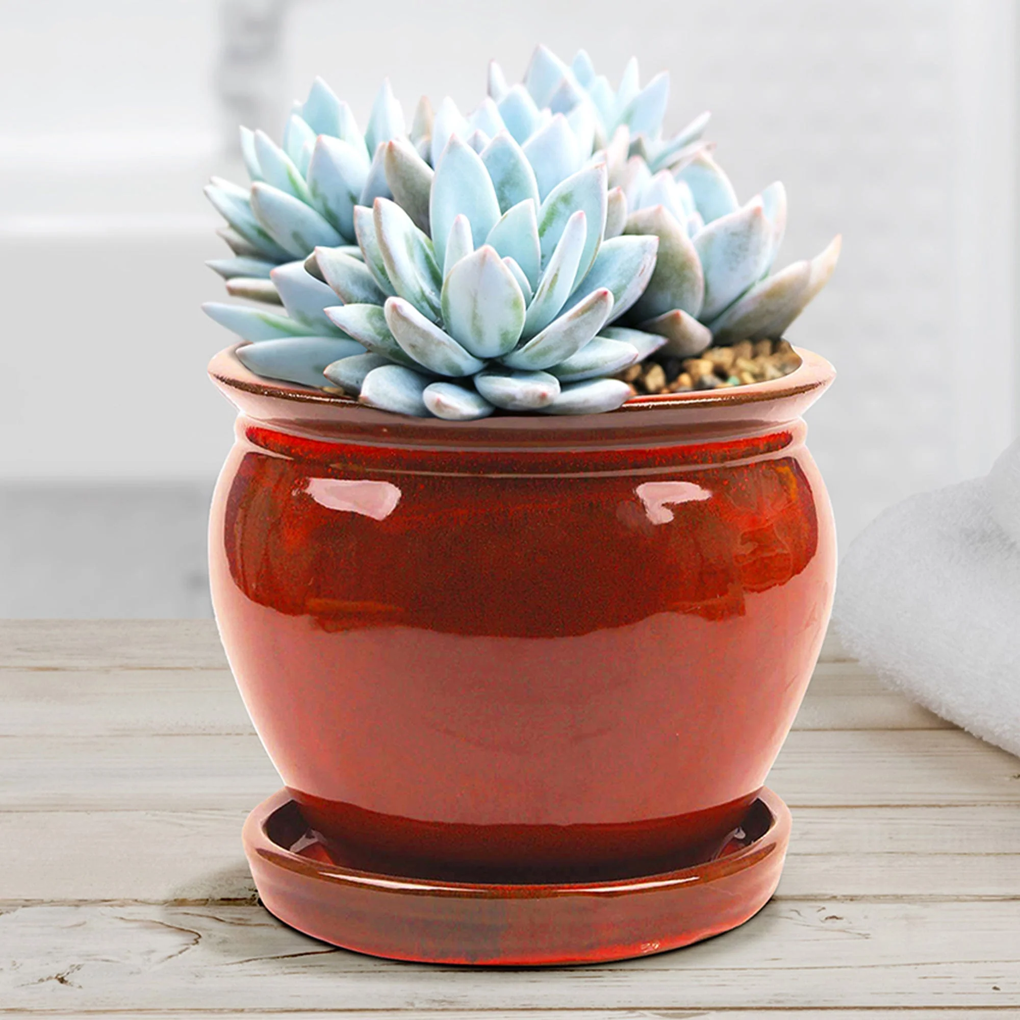 Southern Patio Wisteria 8" Round Ceramic Planter Pot with Saucer, Red (2 Pack) - Image 10