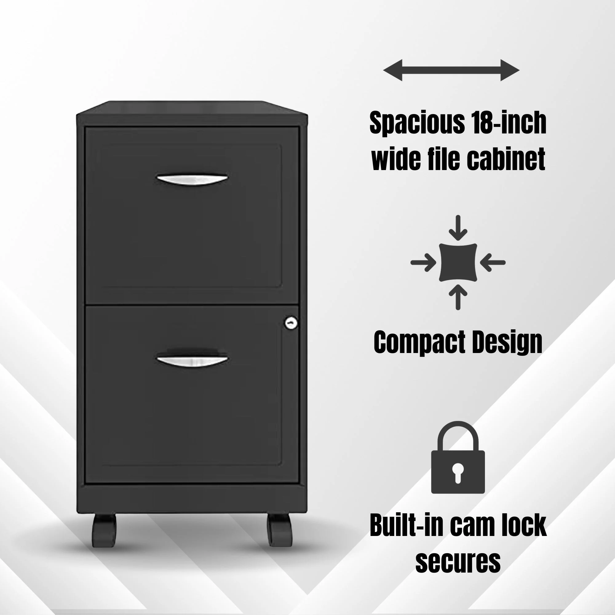 Space Solutions 18 Inch 2 Drawer Mobile Organizer Office Cabinet, Charcoal - Image 2