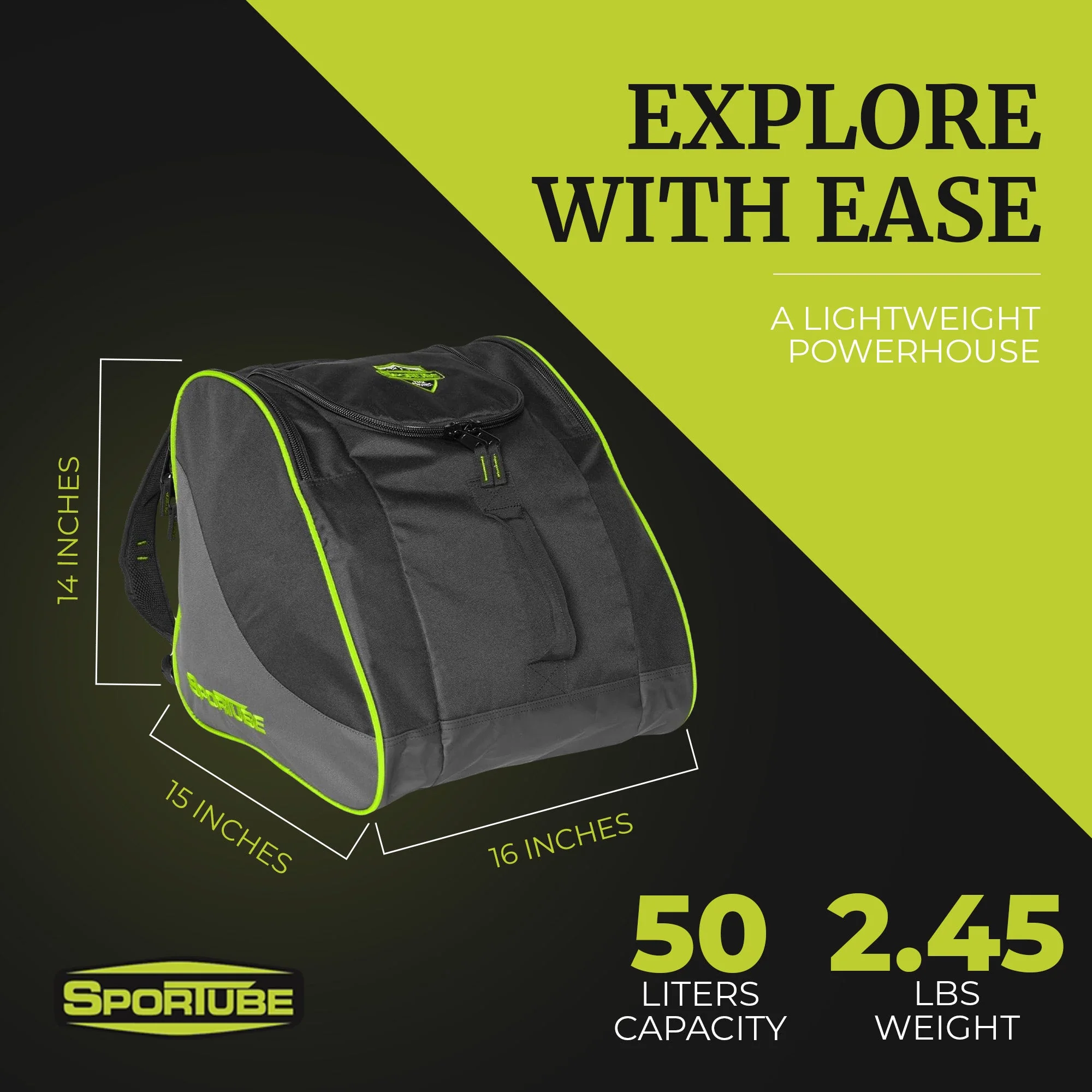 Sportube Traveler 50 Liter Padded Ski Boot & Gear Backpack Bag, Green/Black - Image 3