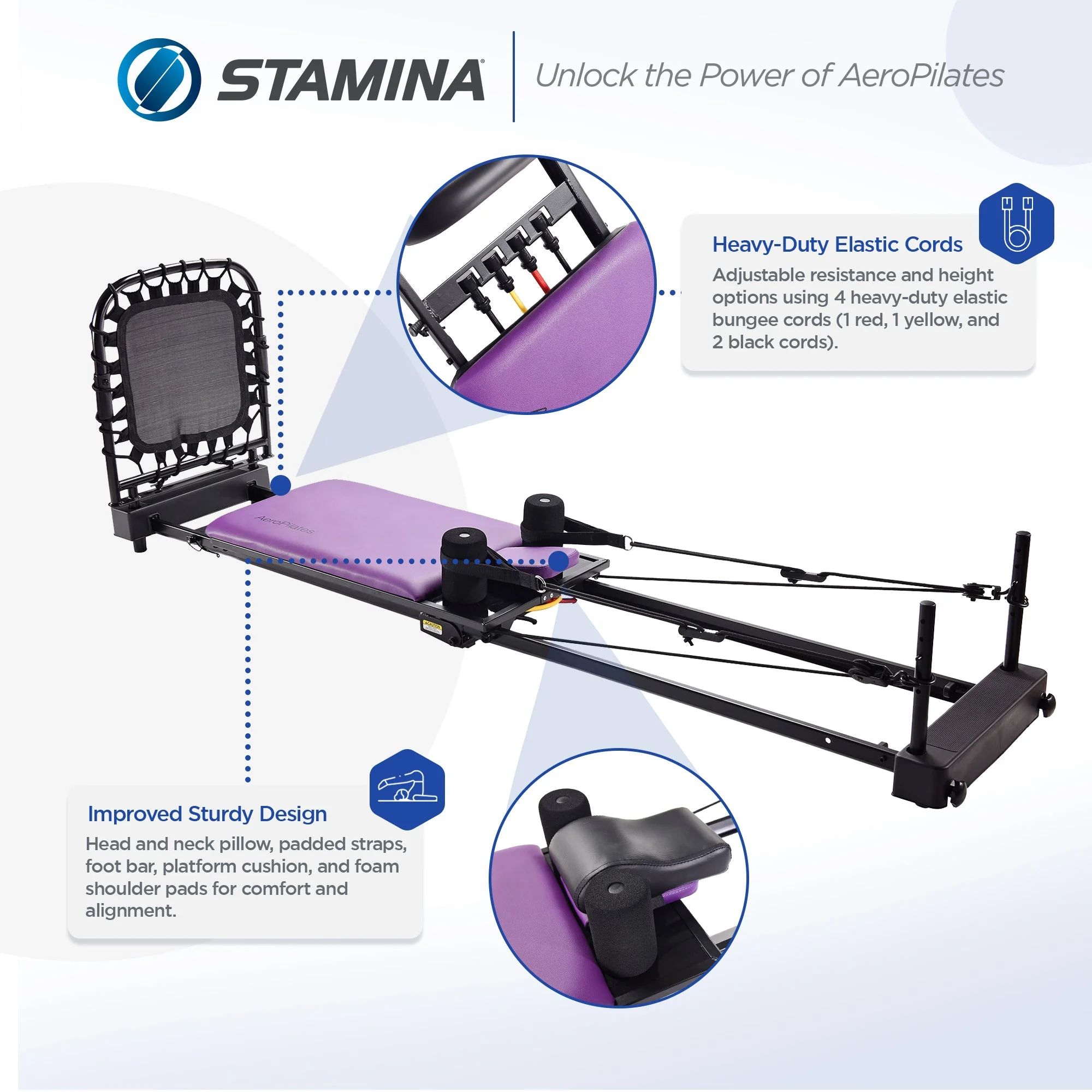 Stamina 55-4379 AeroPilates Reformer Plus Whole Body Resistance Workout Equipment - Image 3