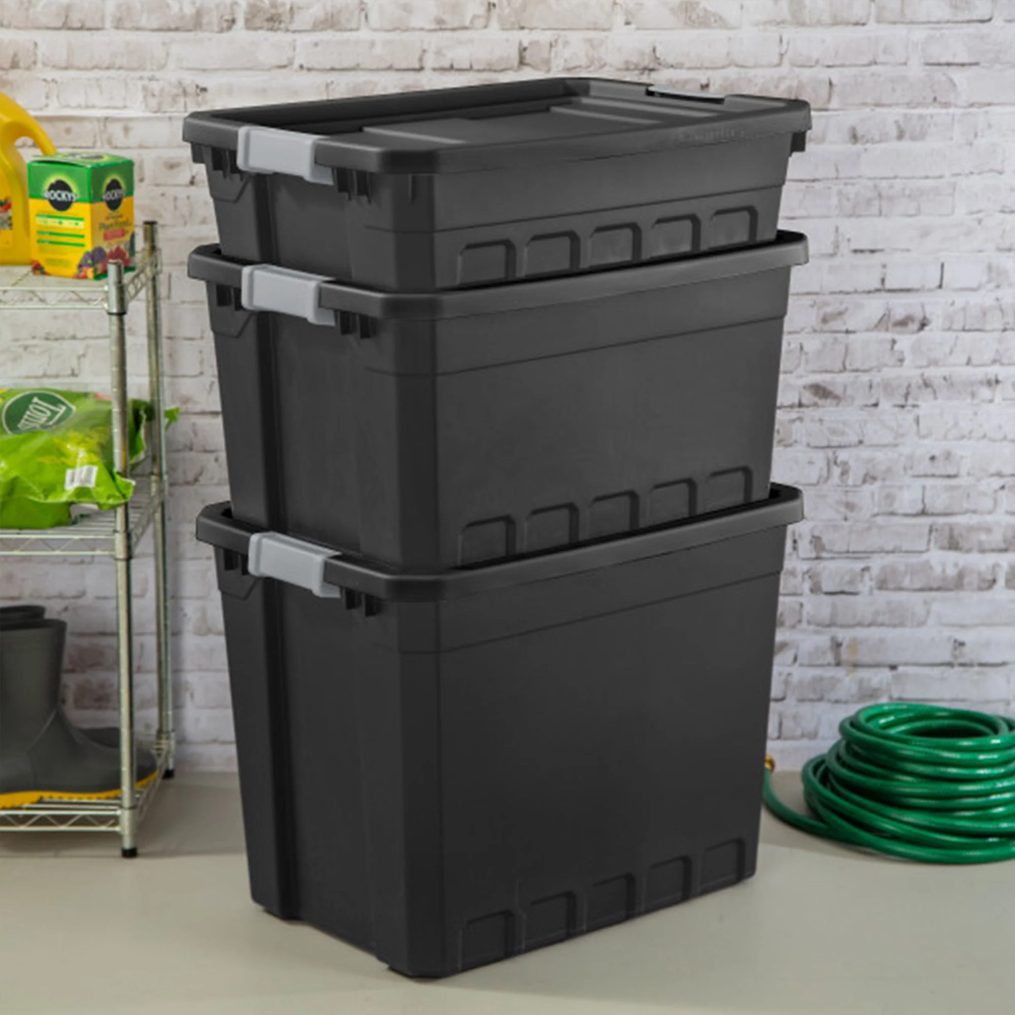 Sterilite 10 Gallon Industrial Stacker Storage Totes w/ Gray Clip Lids (12 Pack) - Image 6