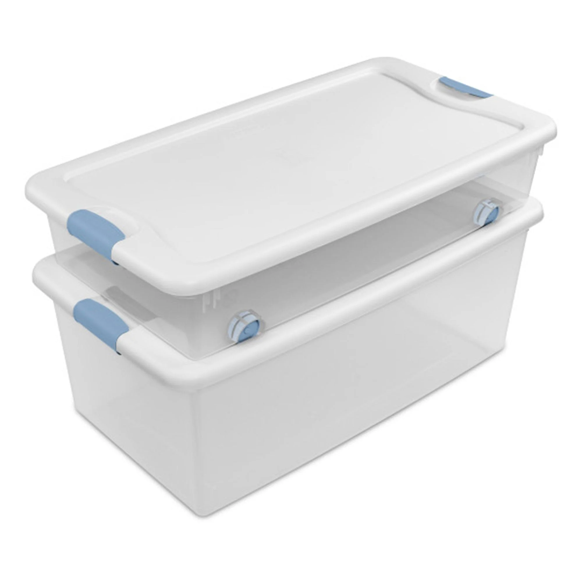 Sterilite 106 Qt Clear Plastic Stackable Storage Bin w/ White Latch Lid, 12 Pack - Image 11