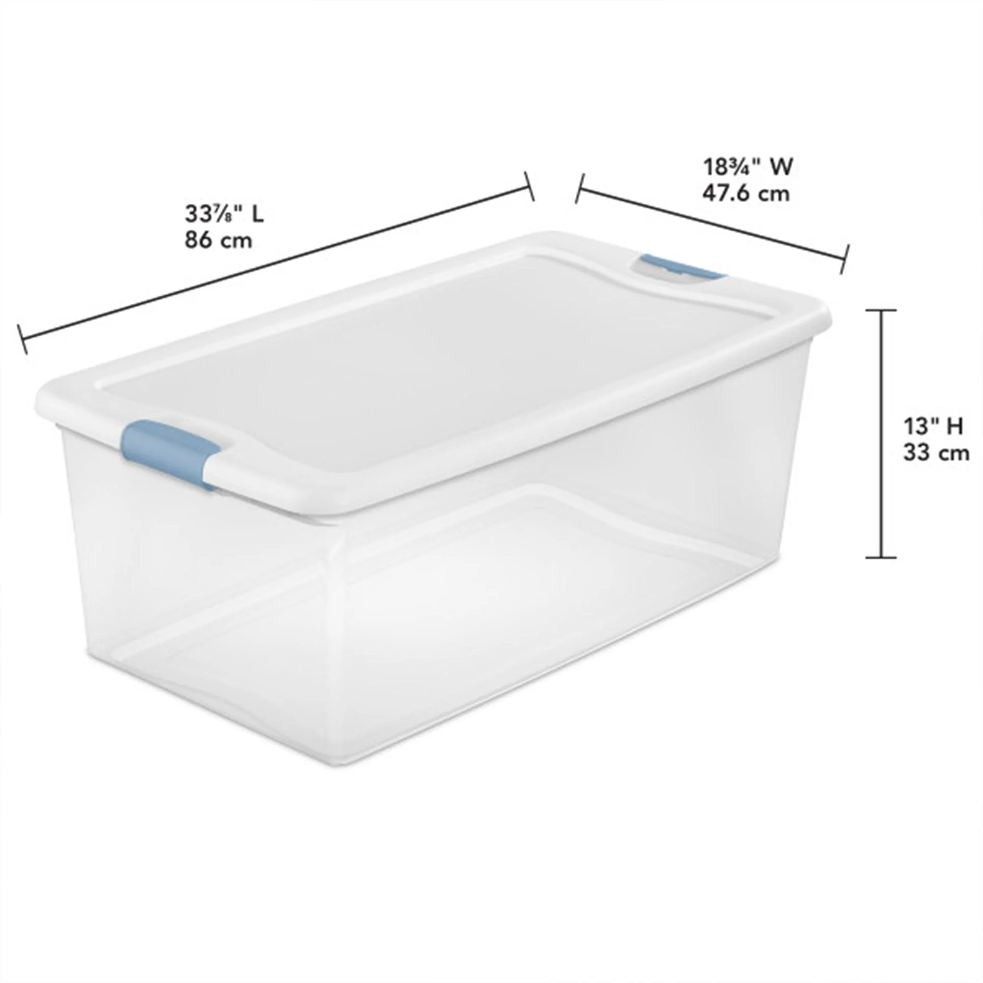 Sterilite 106 Qt Clear Plastic Stackable Storage Bin w/ White Latch Lid, 12 Pack - Image 2