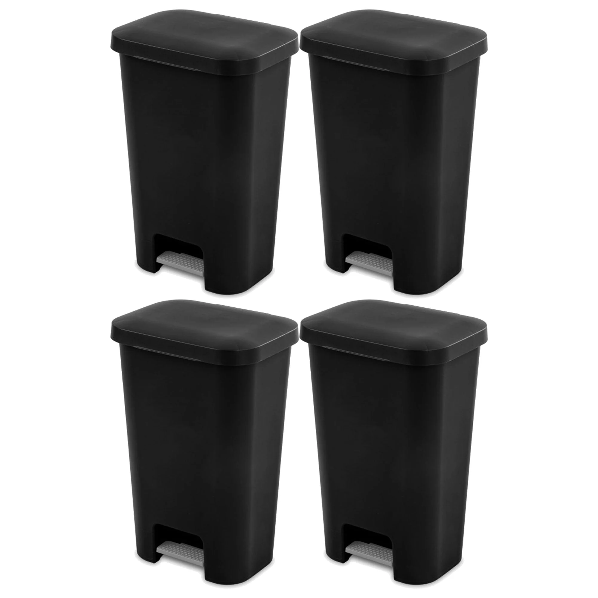Sterilite 11.9 Gal Rectangle Step On Trash Kitchen Wastebasket, Black (4 Pack)