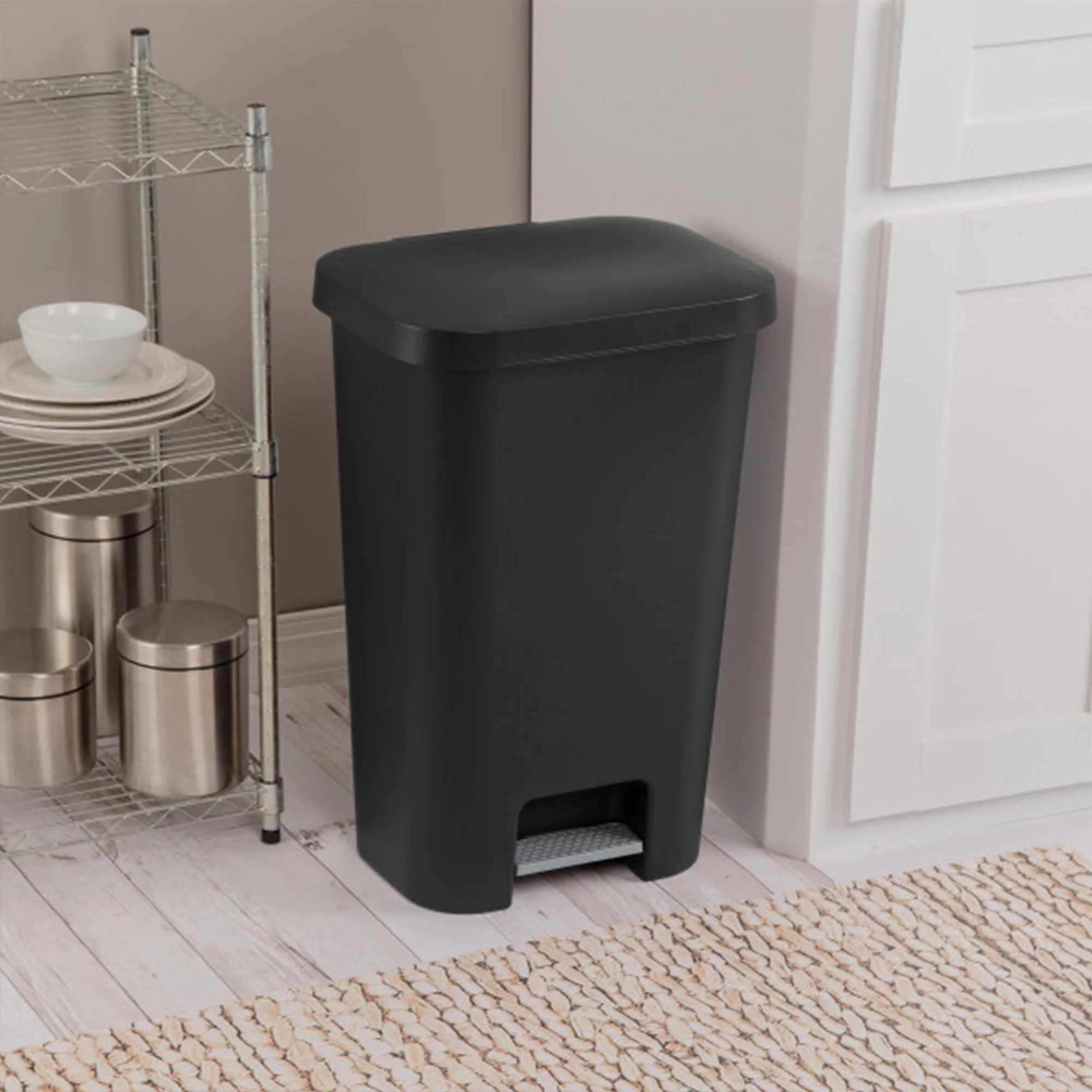 Sterilite 11.9 Gal Rectangle Step On Trash Kitchen Wastebasket, Black (8 Pack) - Image 6