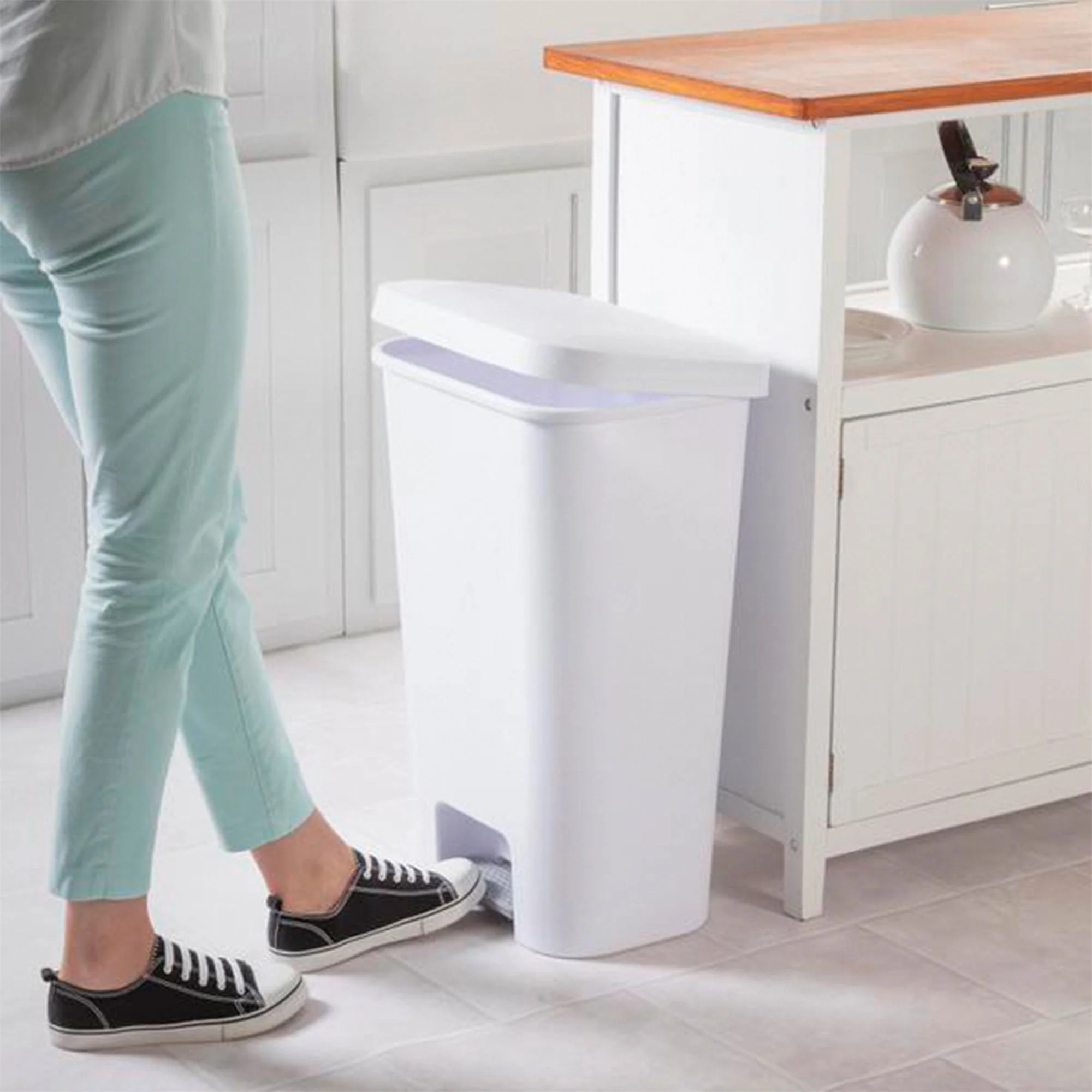 Sterilite 11.9 Gal Rectangle Step On Trash Kitchen Wastebasket, White (4 Pack) - Image 4