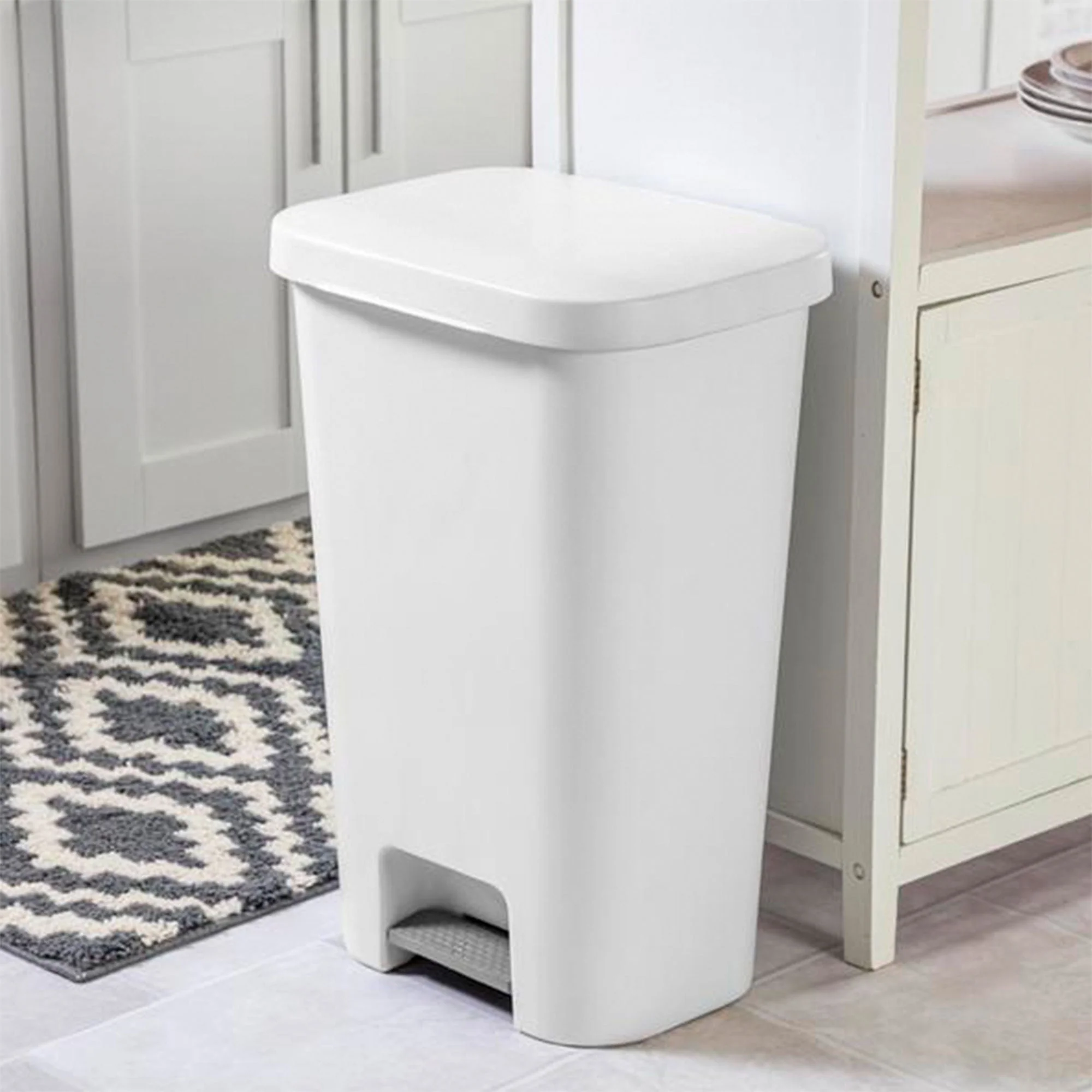 Sterilite 11.9 Gal Rectangle Step On Trash Kitchen Wastebasket, White (4 Pack) - Image 5