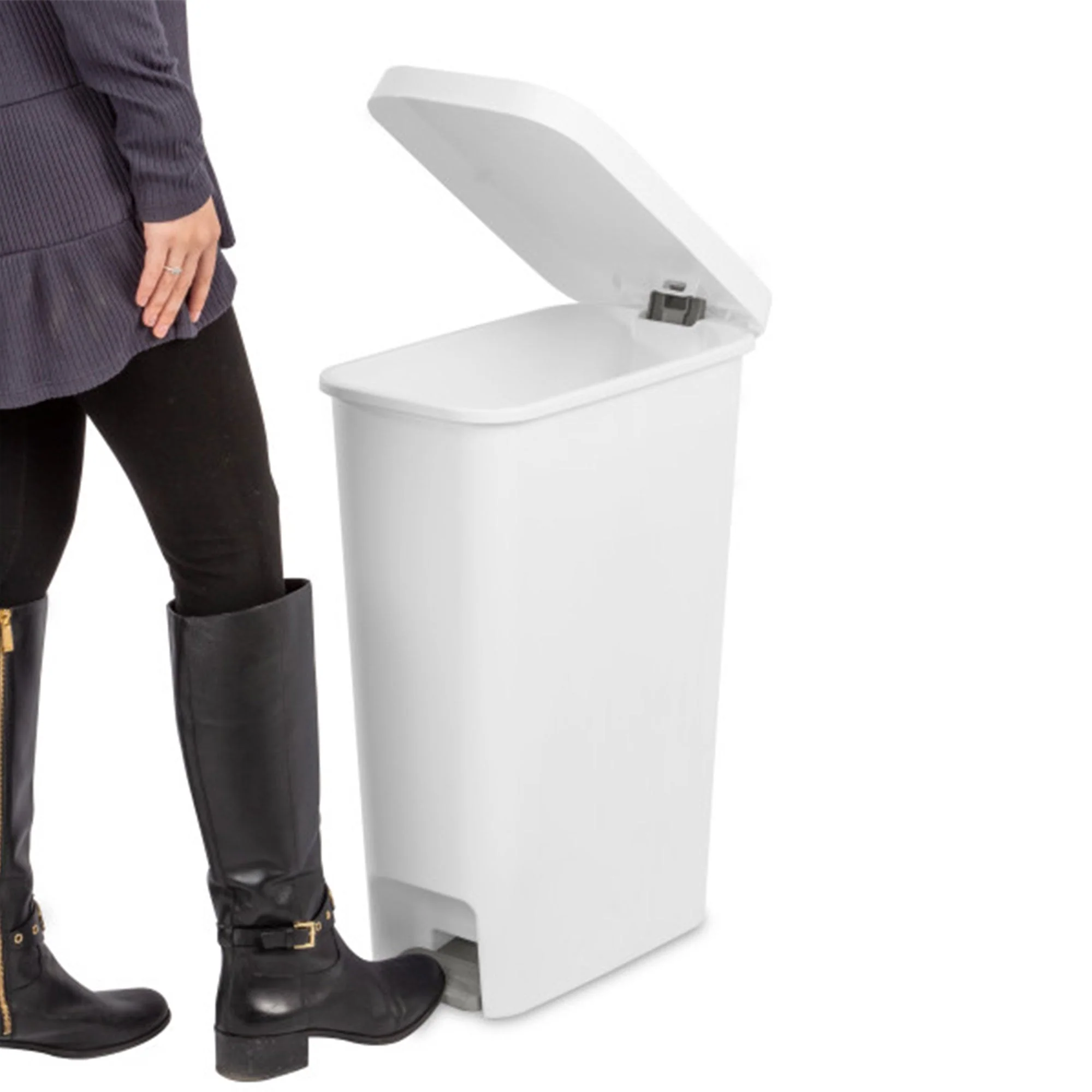 Sterilite 11 Gal. Slim Handsfree Portable Wastebasket Trash Can, White (12 Pack) - Image 6