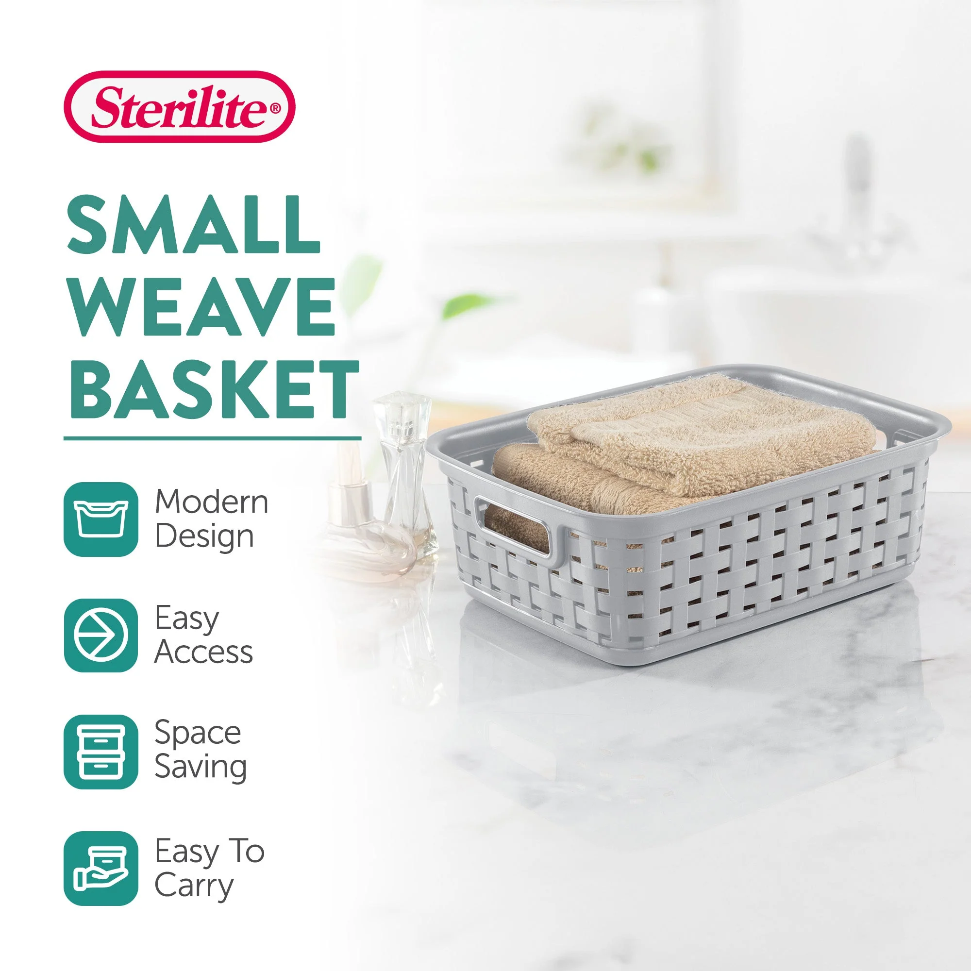 Sterilite 11" Small Weave Open Bin Organize Wicker Storage Basket, Grey, 8 Pack - Image 2