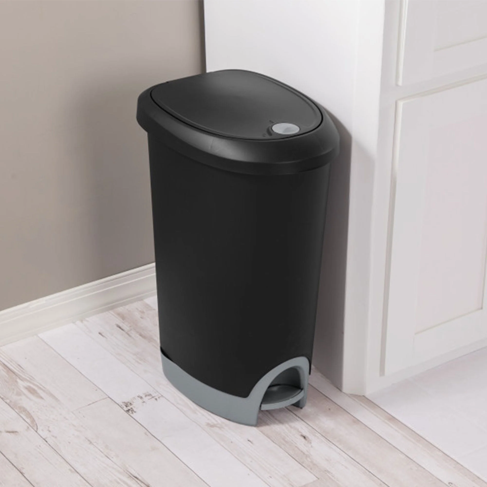 Sterilite 12.6 Gallon Locking Lid Step On Kitchen Wastebasket Trashcan, 4 Pack - Image 6
