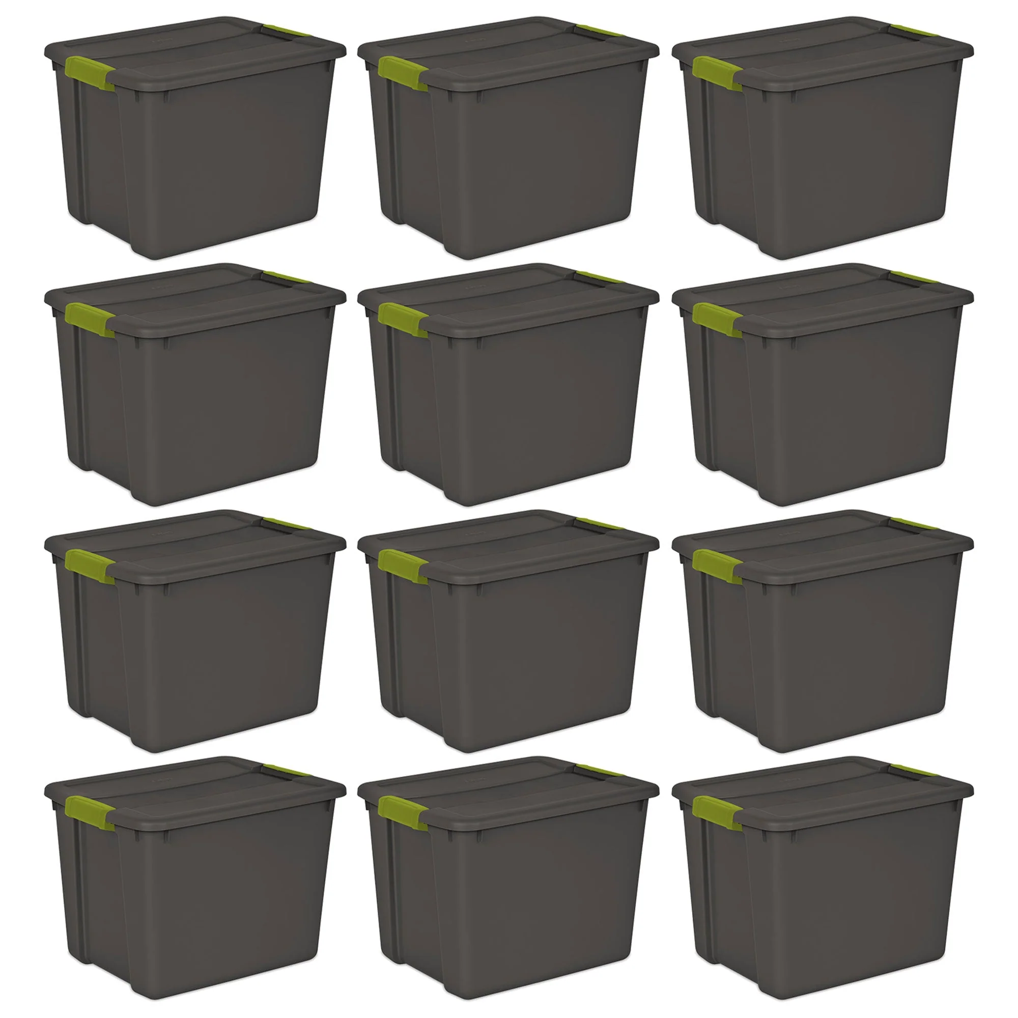Sterilite 12 Gallon Versatile Rectangular Latch Tote w/ Handles, Gray (12 Pack)