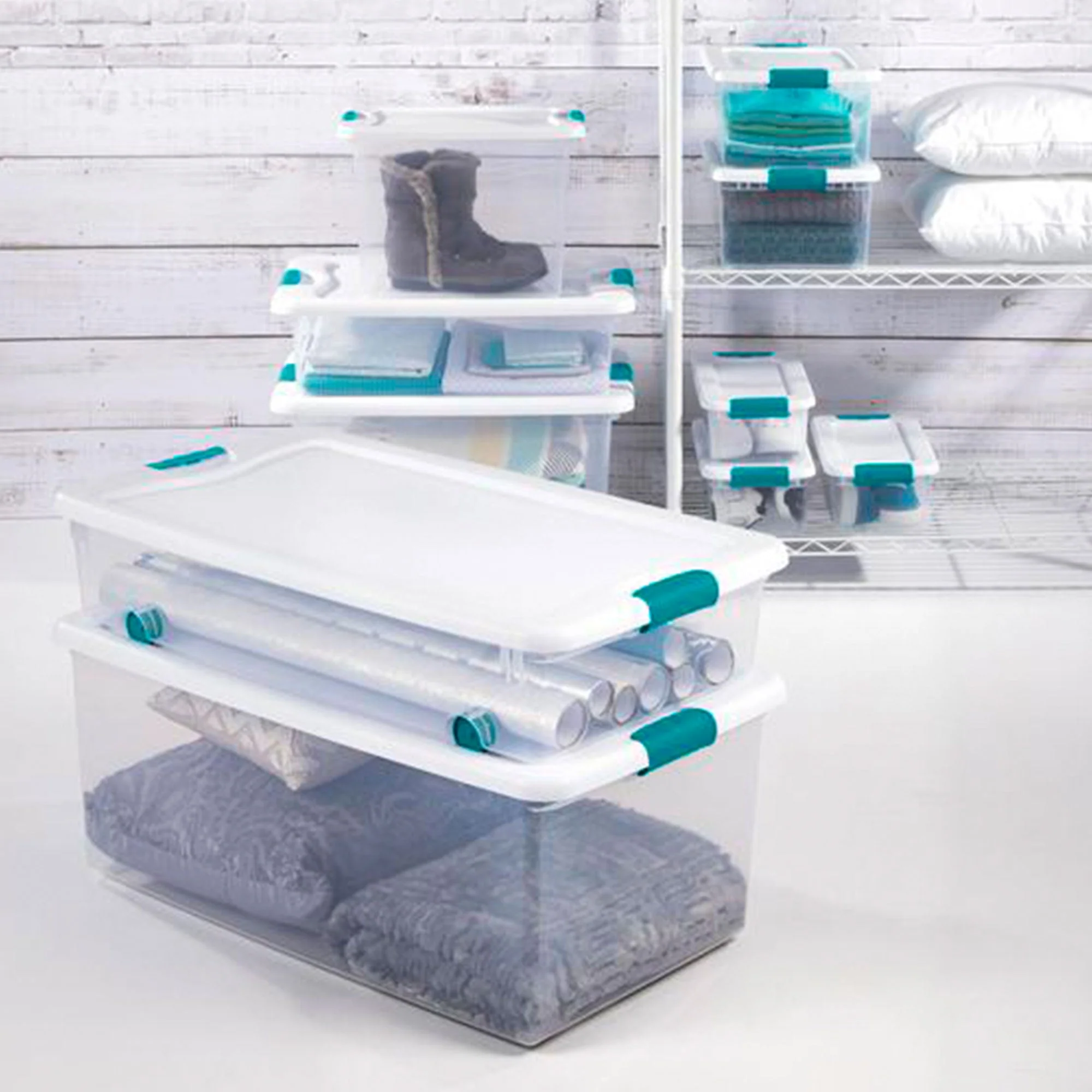 Sterilite 12 Pack 15-Qt & 6 Pack 25-Qt Stackable Clear Plastic Storage Bin w/Lid - Image 5