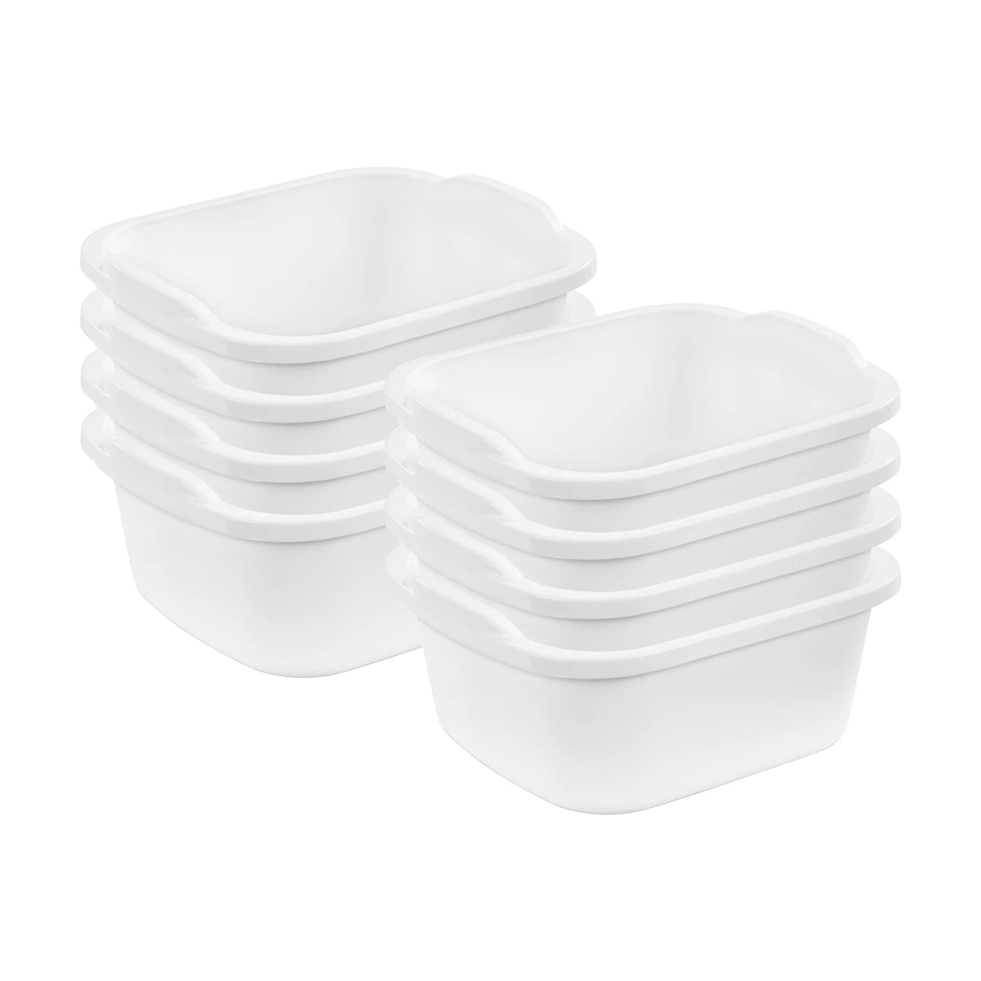 Sterilite 12 Quart Durable Reinforced Plastic Kitchen Dishpan w/ Handles, 8 Pack