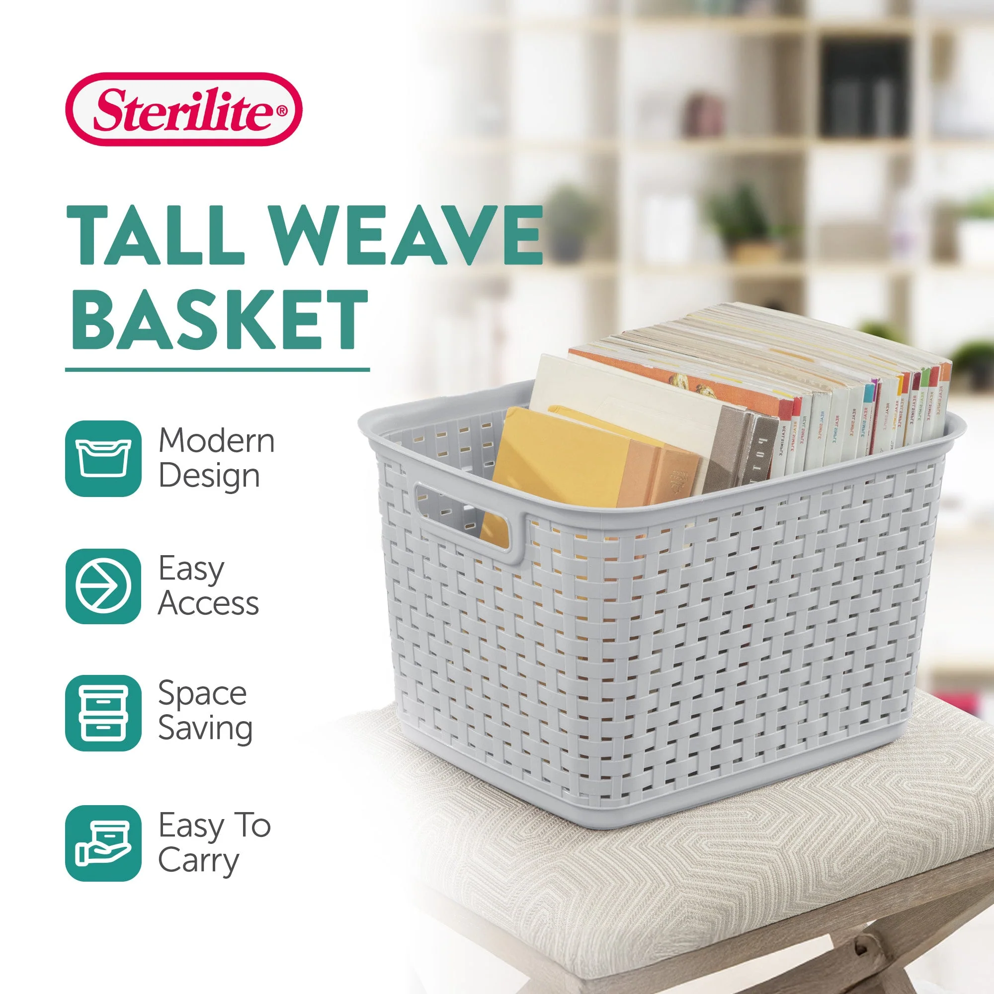 Sterilite 12736 Tall Weave Plastic Laundry Hamper Storage Basket, Gray (12 Pack) - Image 3
