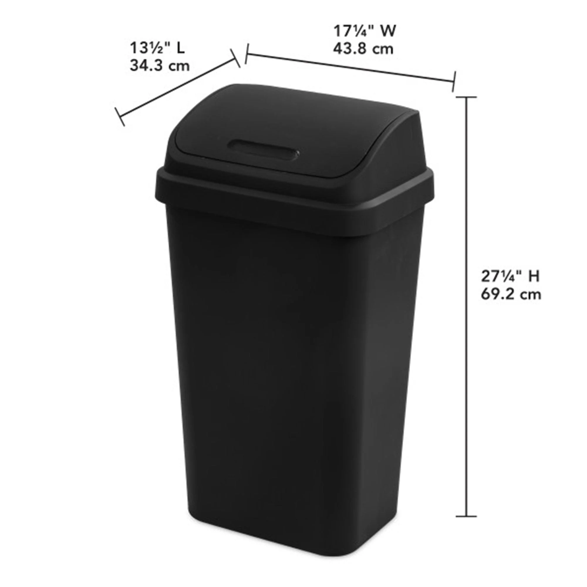 Sterilite 13 Gal Kitchen Swing Top Lidded Wastebasket Trash Can, Black (16 Pack) - Image 3