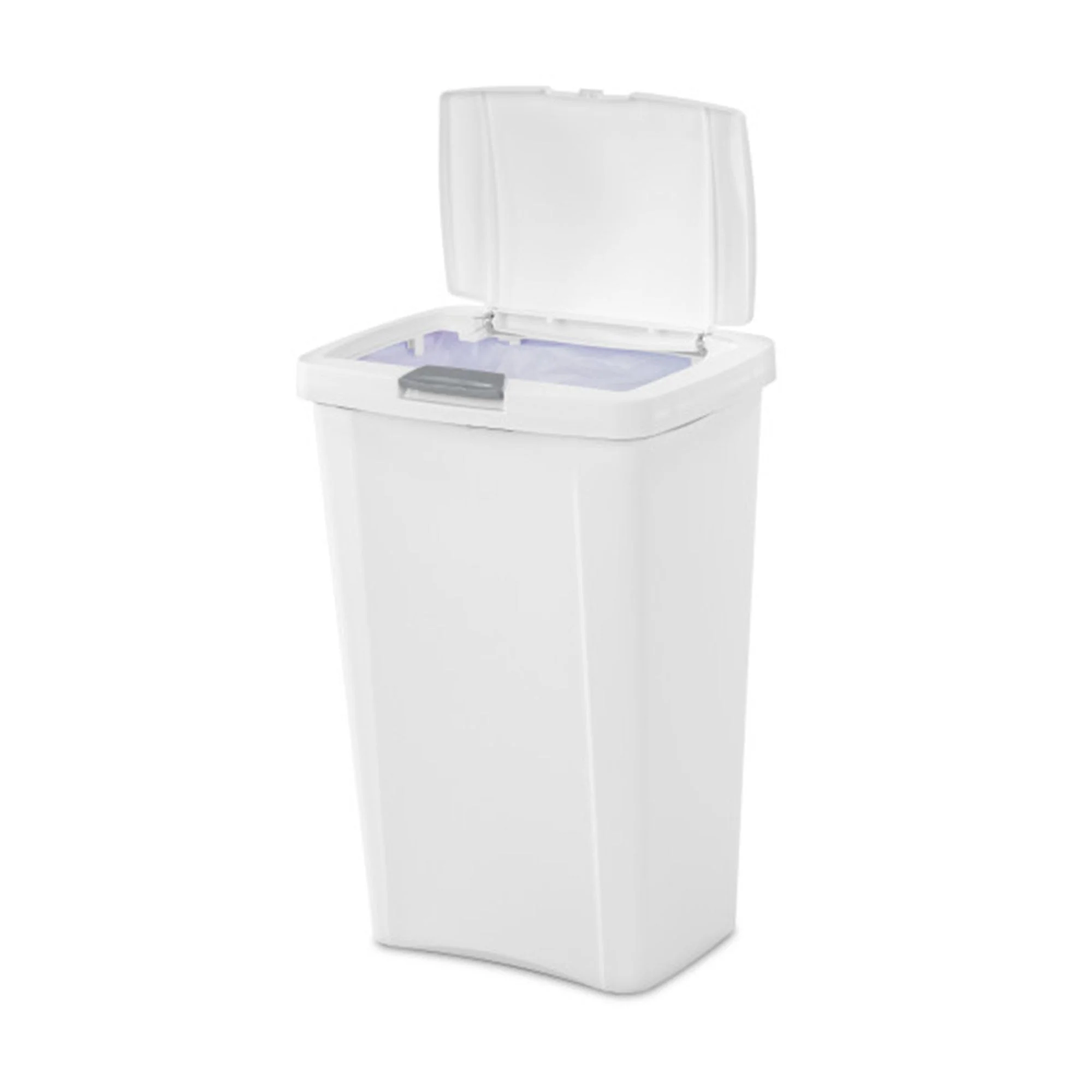 Sterilite 13 Gallon TouchTop Wastebasket with Titanium Latch, White (4 Pack) - Image 8