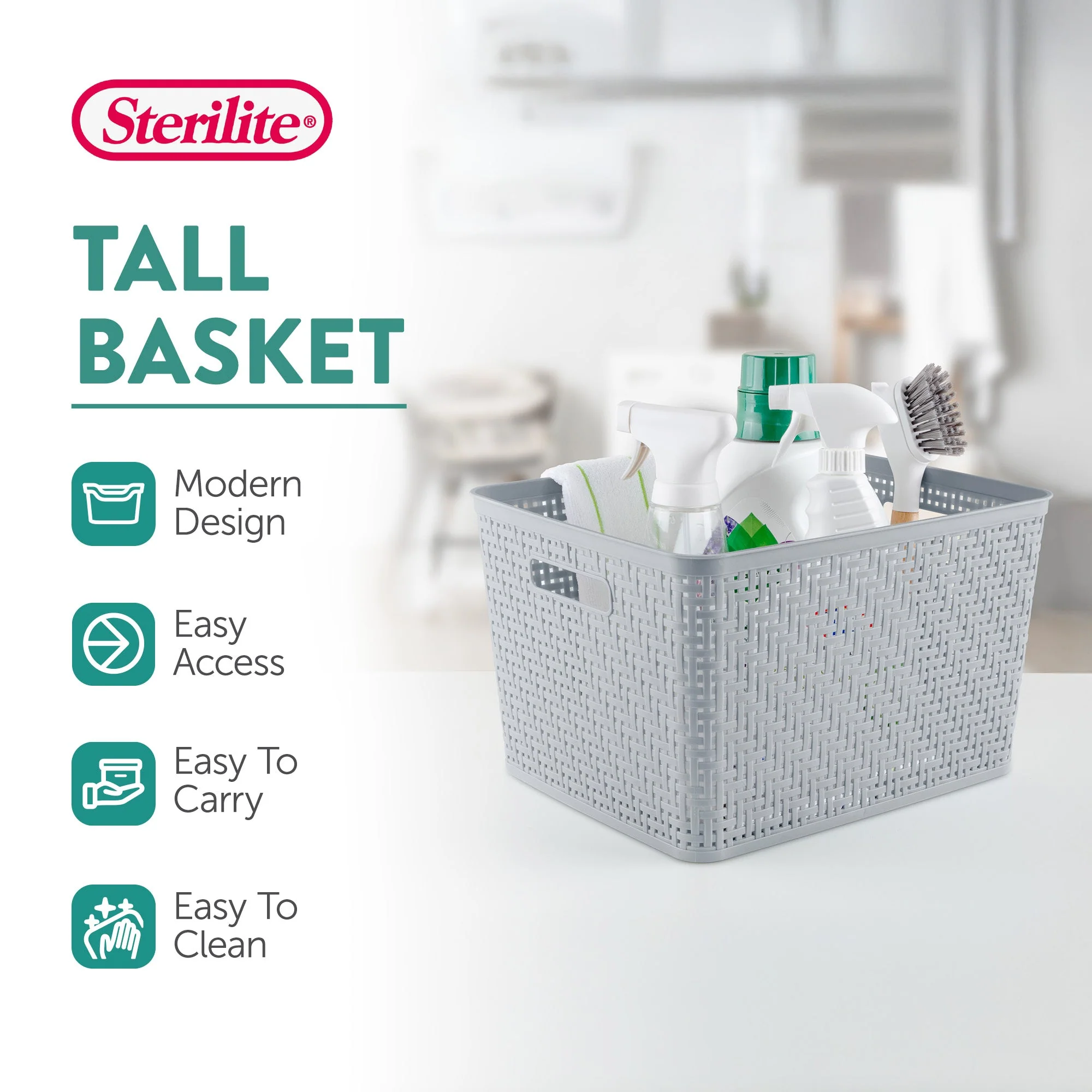 Sterilite 14"Lx8"H Woven Rectangular Tall Basket for Home Organization (6 Pack) - Image 2