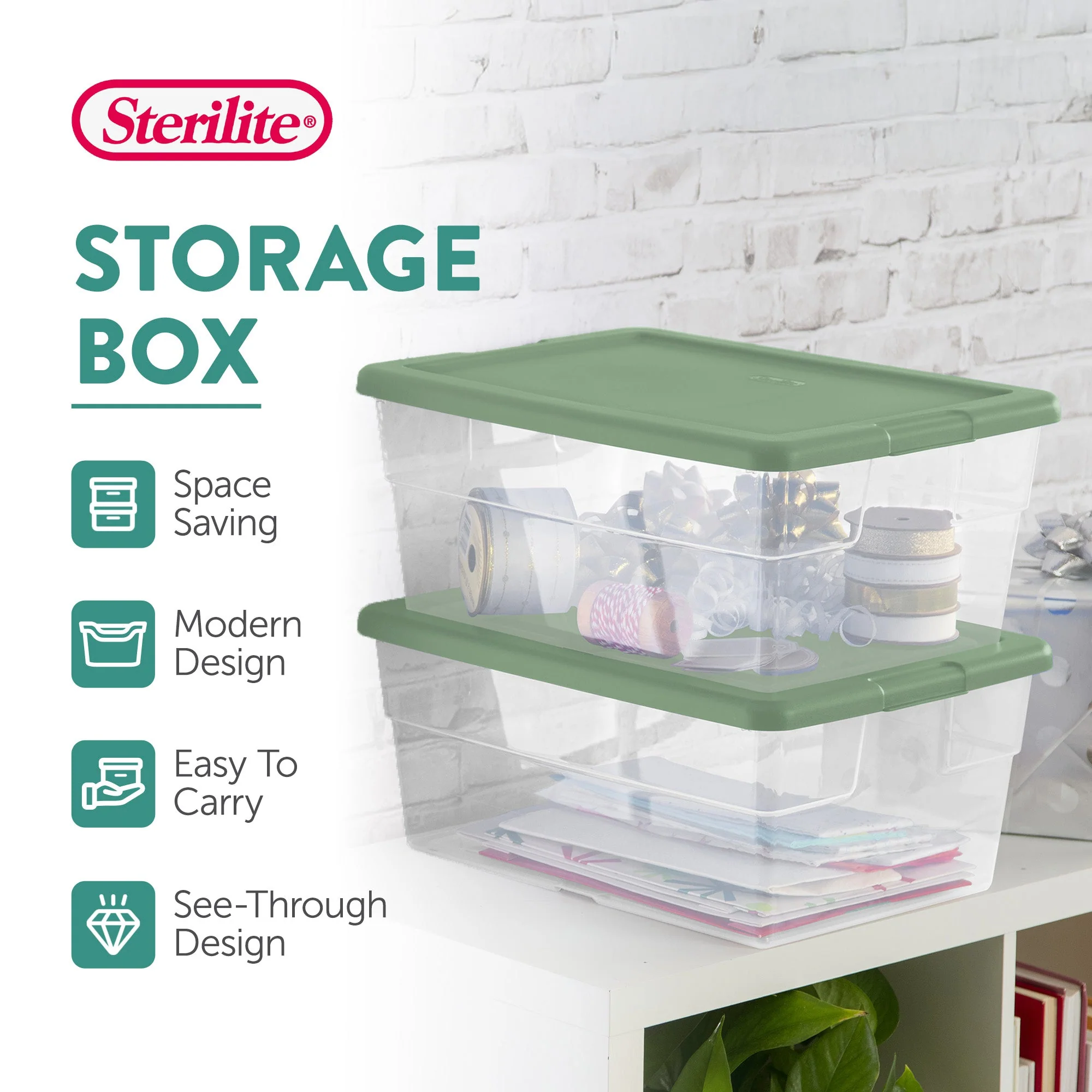 Sterilite 16 Qt Clear Plastic Storage Tote Home Organizer Bins w/Lid (24 Pack) - Image 2