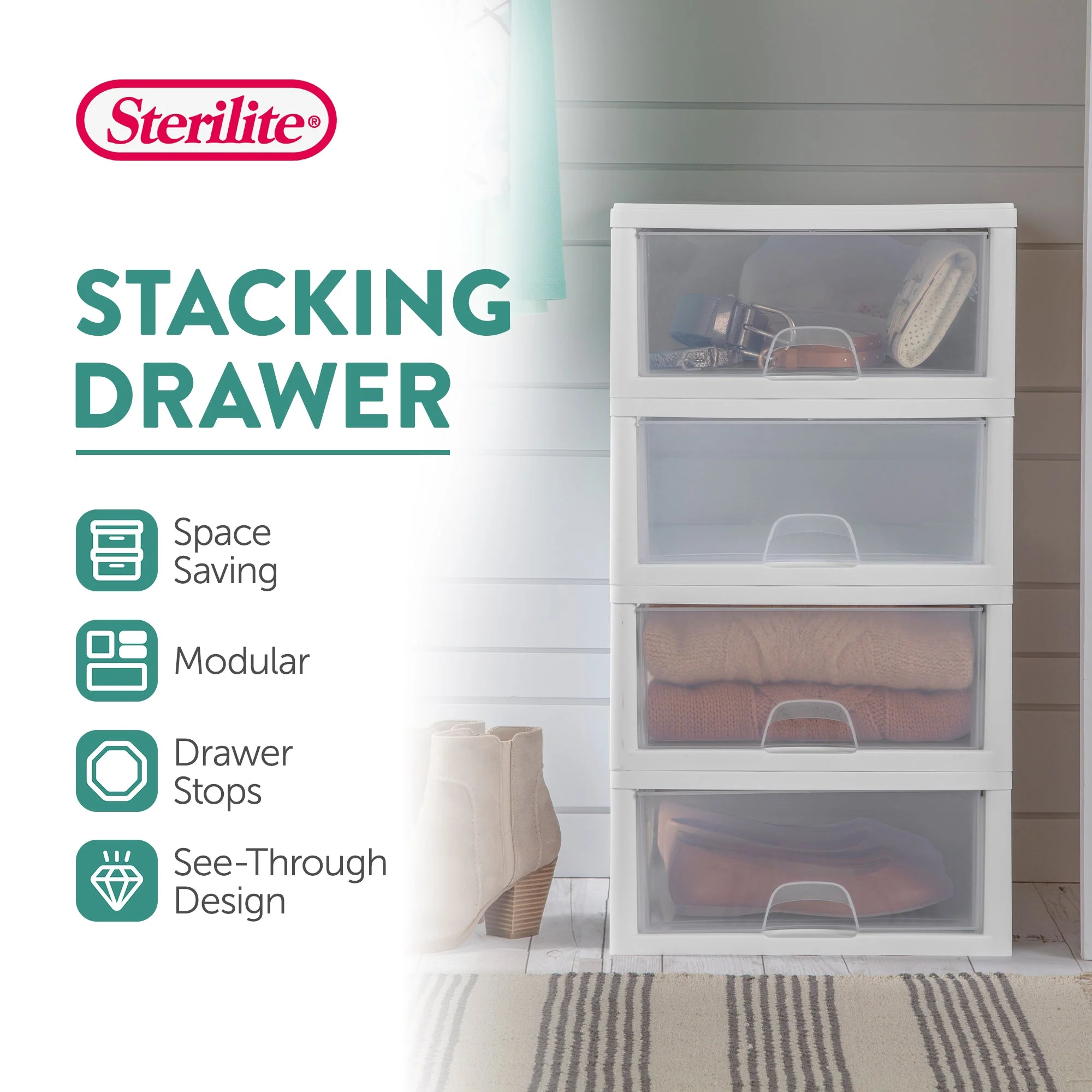 Sterilite 16 Quart Clear Plastic Stacking Storage Drawer Container Box, 18 Pack - Image 3