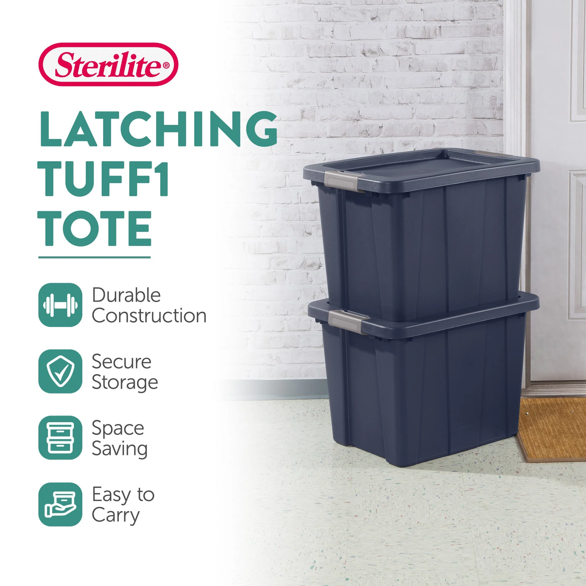 Sterilite 18 Gal Latching Tuff1 Stackable Storage Tote with Latching Lid, 6 Pack - Image 3