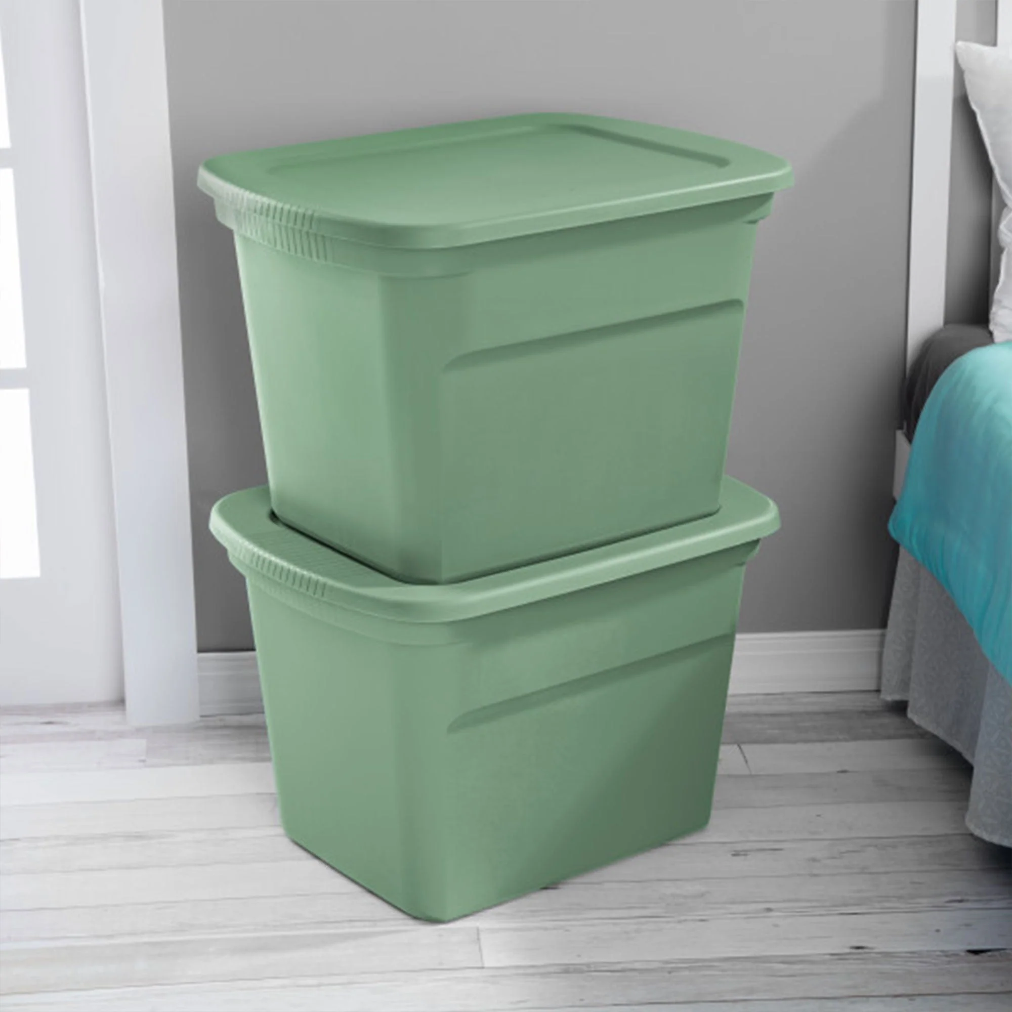 Sterilite 18 Gallon Stackable Storage Tote with Handles, Crisp Green (32 Pack) - Image 5