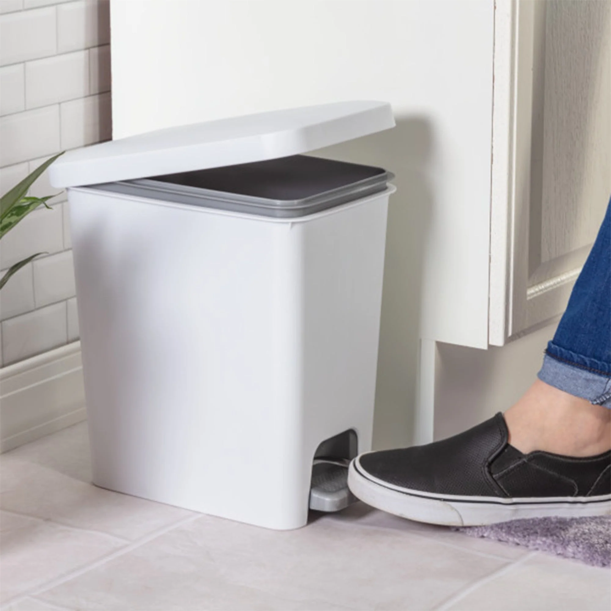 Sterilite 2.7 Gallon Rectangular Step On Trash Bin Wastebasket, White (4 Pack) - Image 4