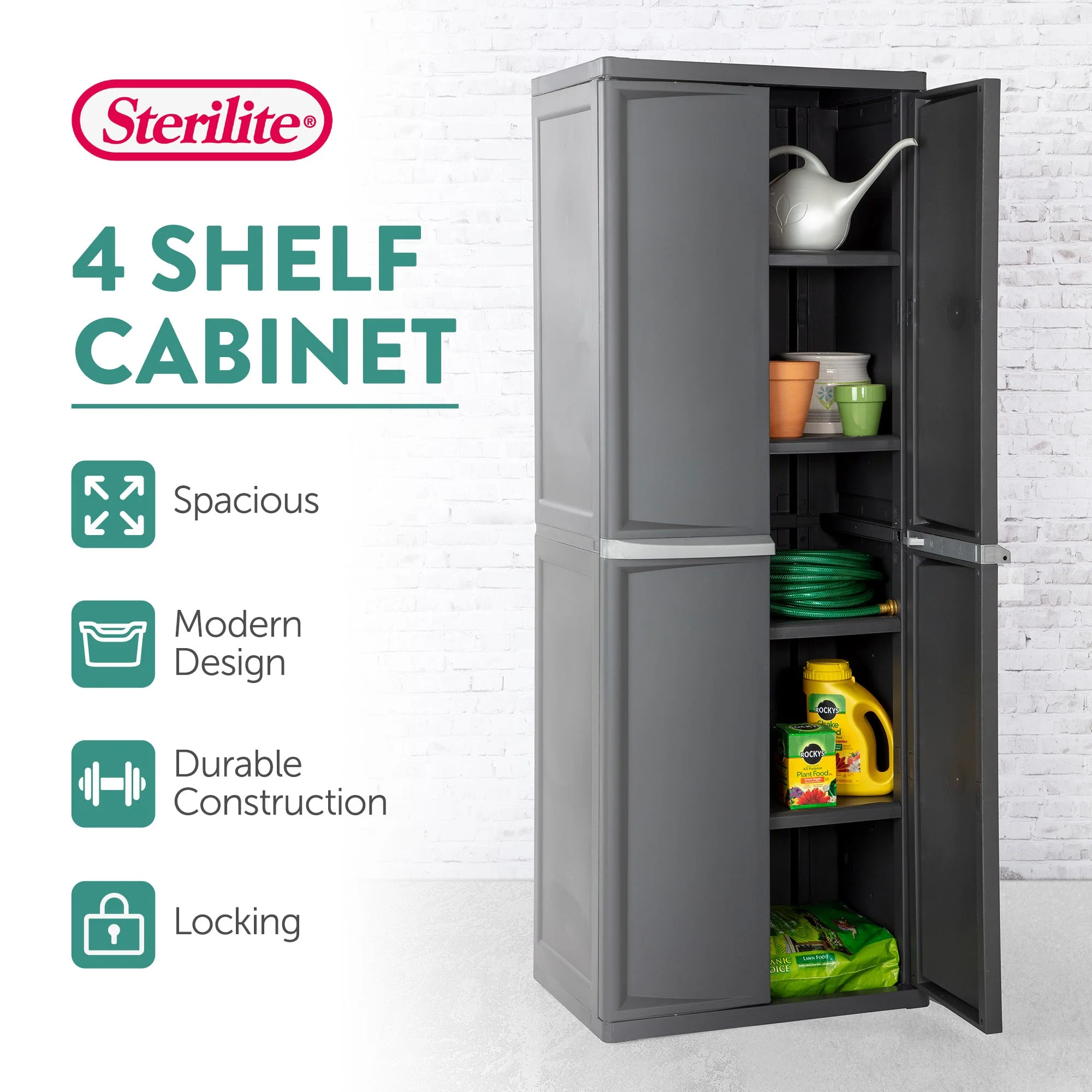 Sterilite 2 Pack Adjustable 4-Shelf Garage Storage Cabinet Bin Organizer, Gray - Image 2