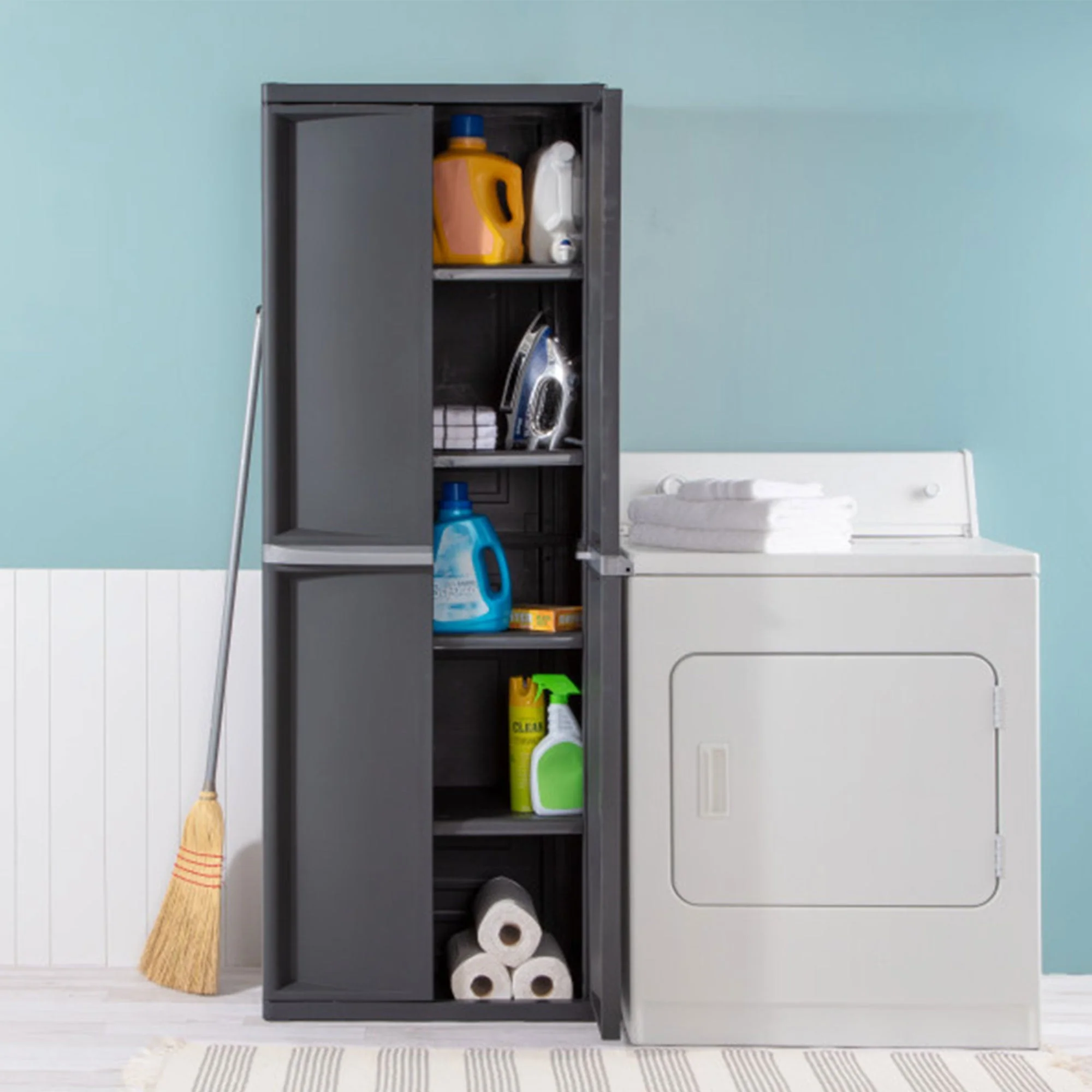 Sterilite 2 Pack Adjustable 4-Shelf Garage Storage Cabinet Bin Organizer, Gray - Image 4