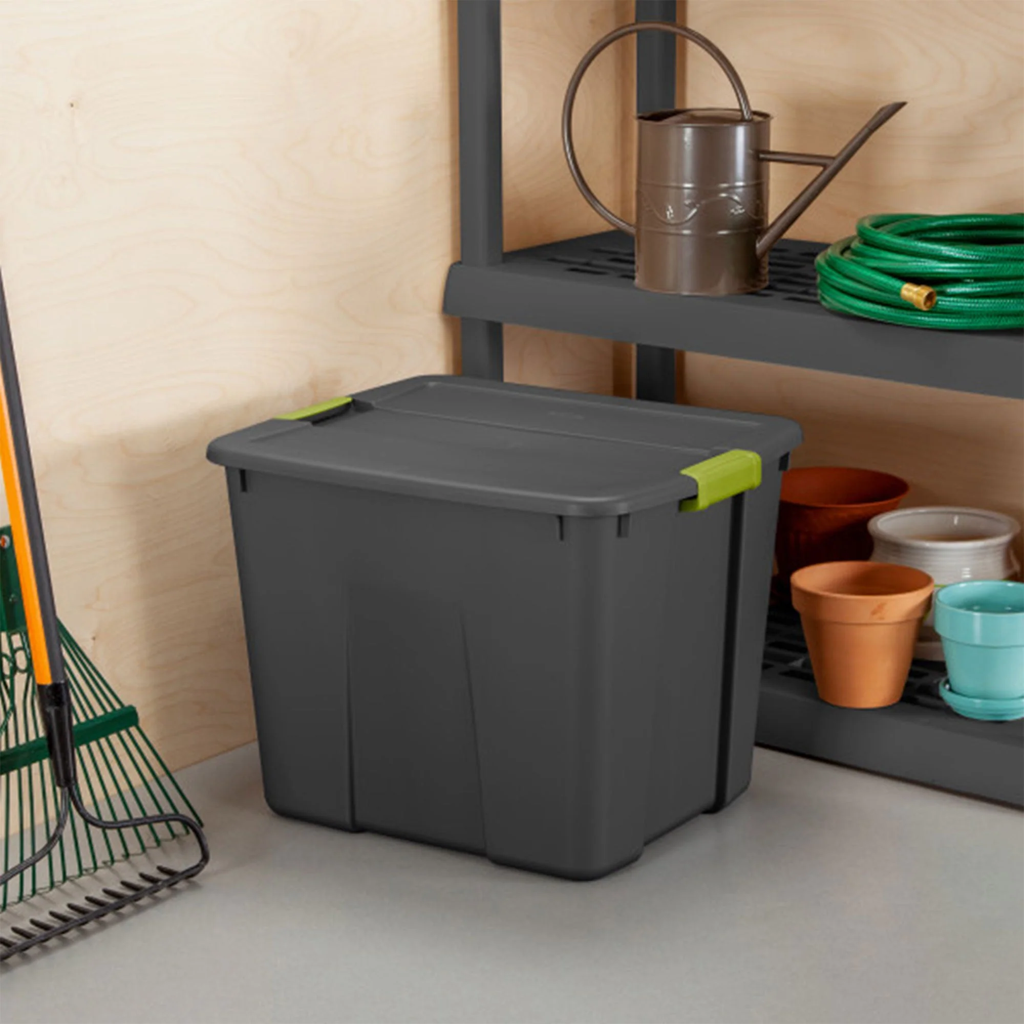 Sterilite 20 Gallon Stackable Plastic Storage Tote Bin with Lid, Gray (12 Pack) - Image 5