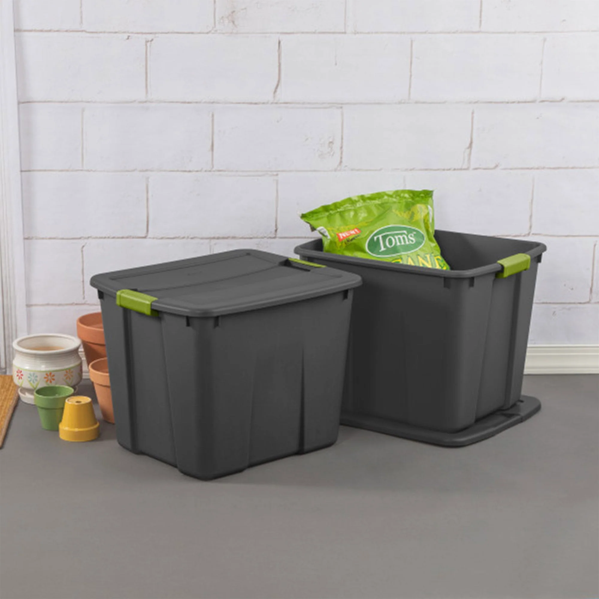 Sterilite 20 Gallon Stackable Plastic Storage Tote Bin with Lid, Gray (12 Pack) - Image 6