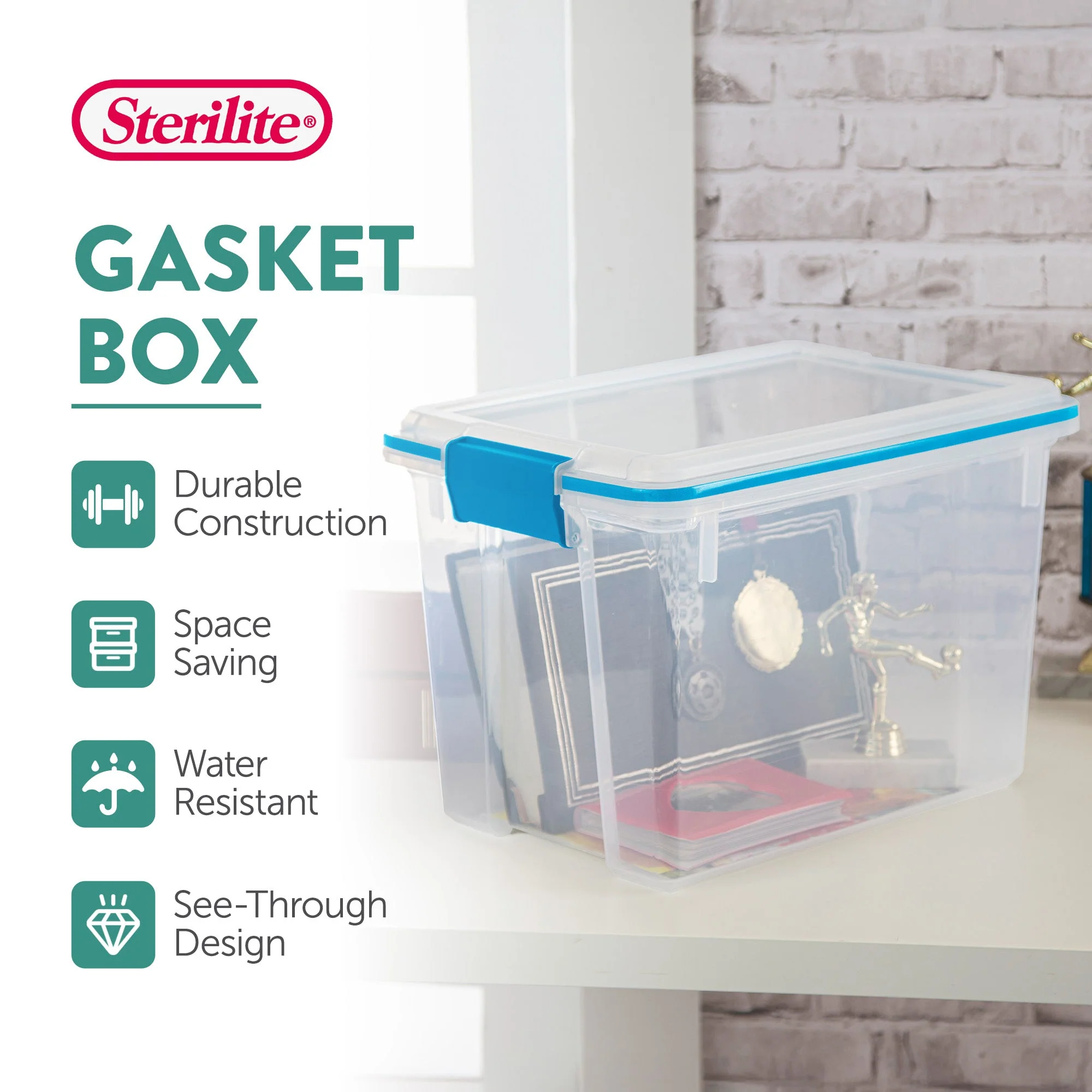 Sterilite 20 Quart Gasket Box, Stackable Storage Bin with Latching Lid, 6 Pack - Image 3