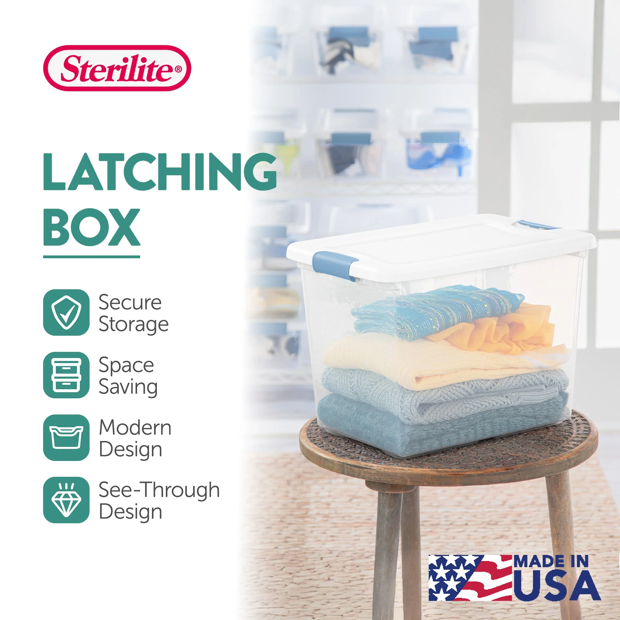 Sterilite 25 Quart Latching Storage Box, Stackable Bin with Latch Lid, 6 Pack - Image 3