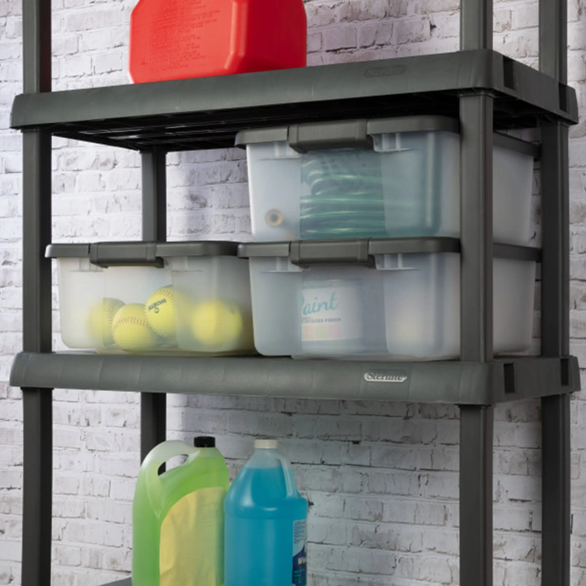 Sterilite 25 Quart Shelf Tote with Flat Gray Lid and Platinum Latches (18 Pack) - Image 8