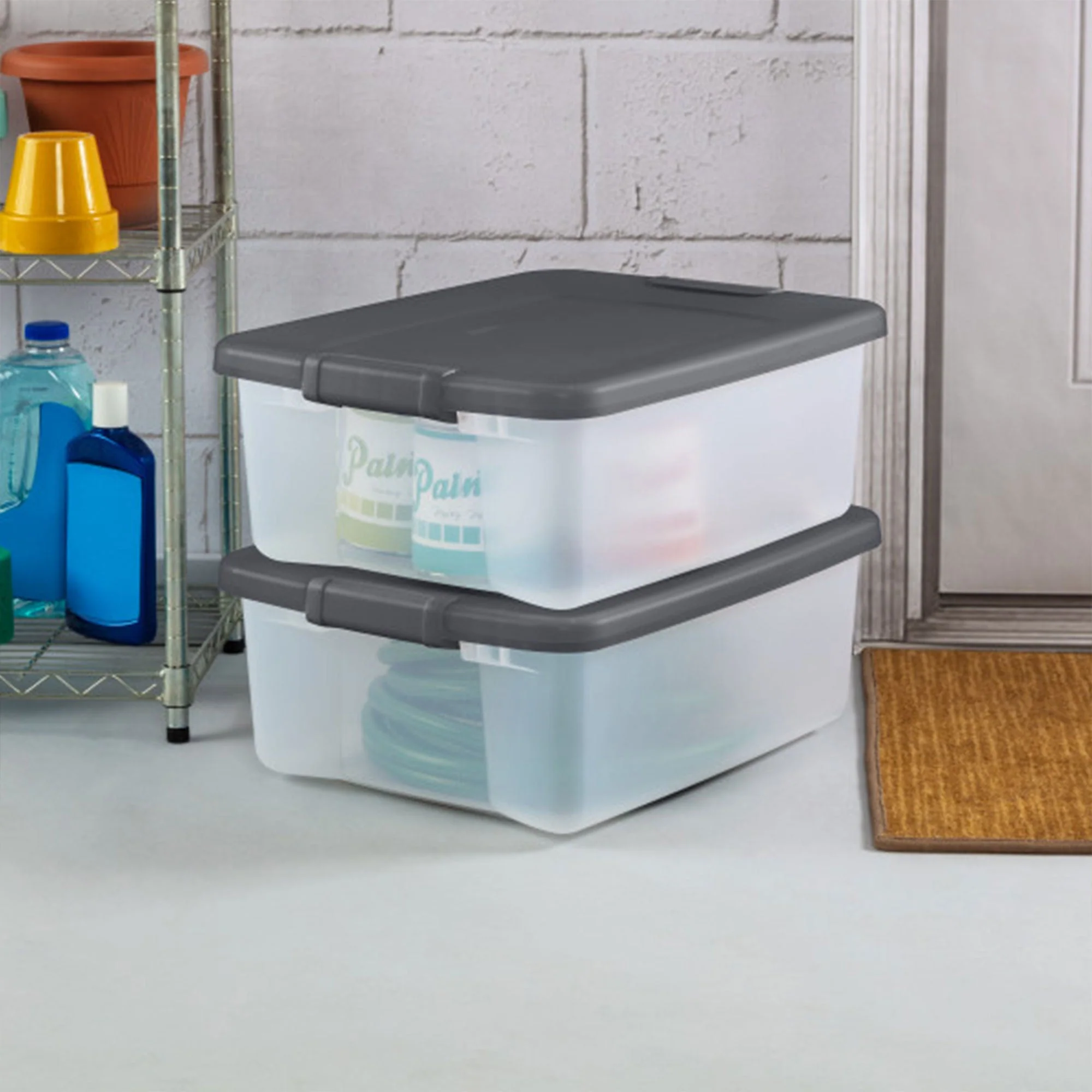 Sterilite 25 Quart ShelfTote, Stackable Storage Bin with Latching Lid, 6 Pack - Image 5
