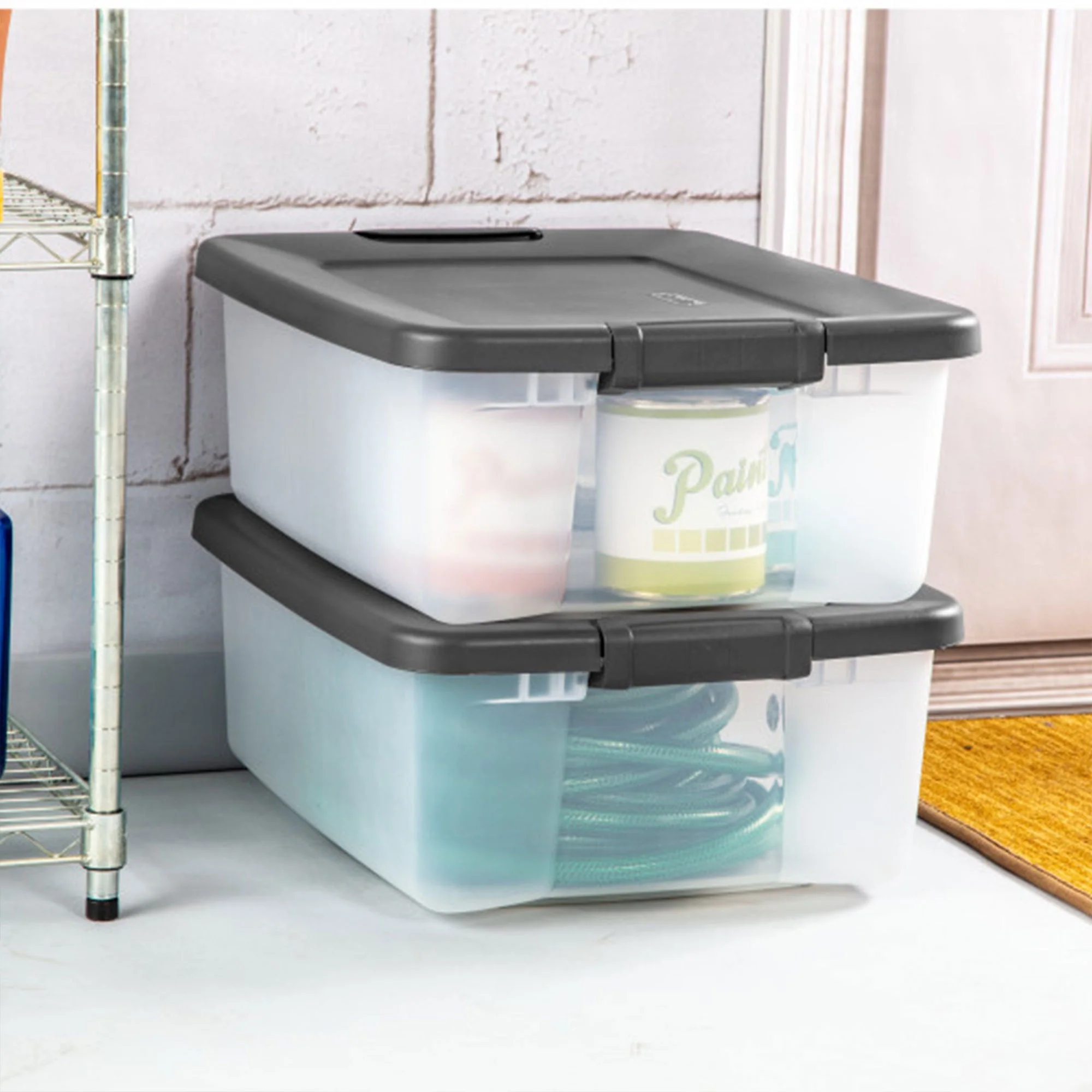 Sterilite 25 Quart ShelfTote, Stackable Storage Bin with Latching Lid, 6 Pack - Image 6