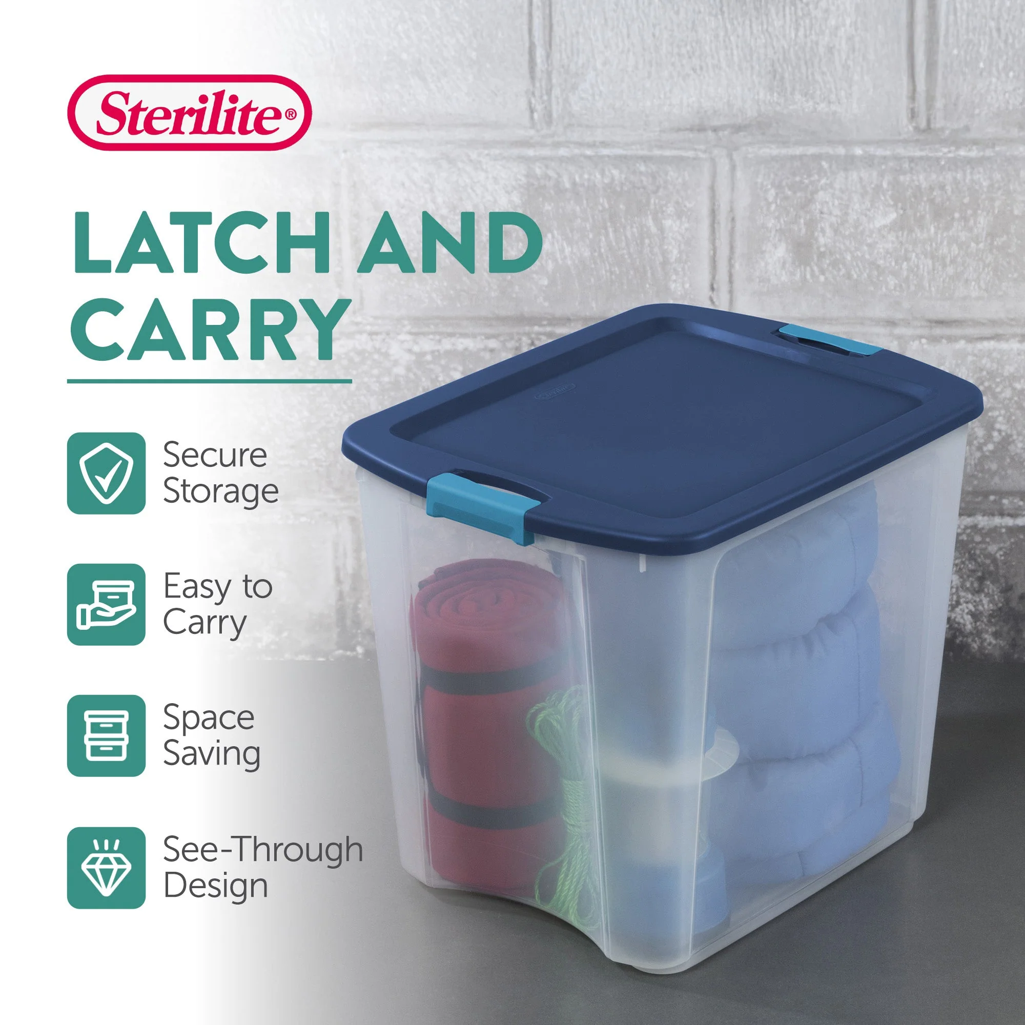Sterilite 26 Gallon Latch & Carry Plastic Storage Tote Container Box, 12 Pack - Image 3