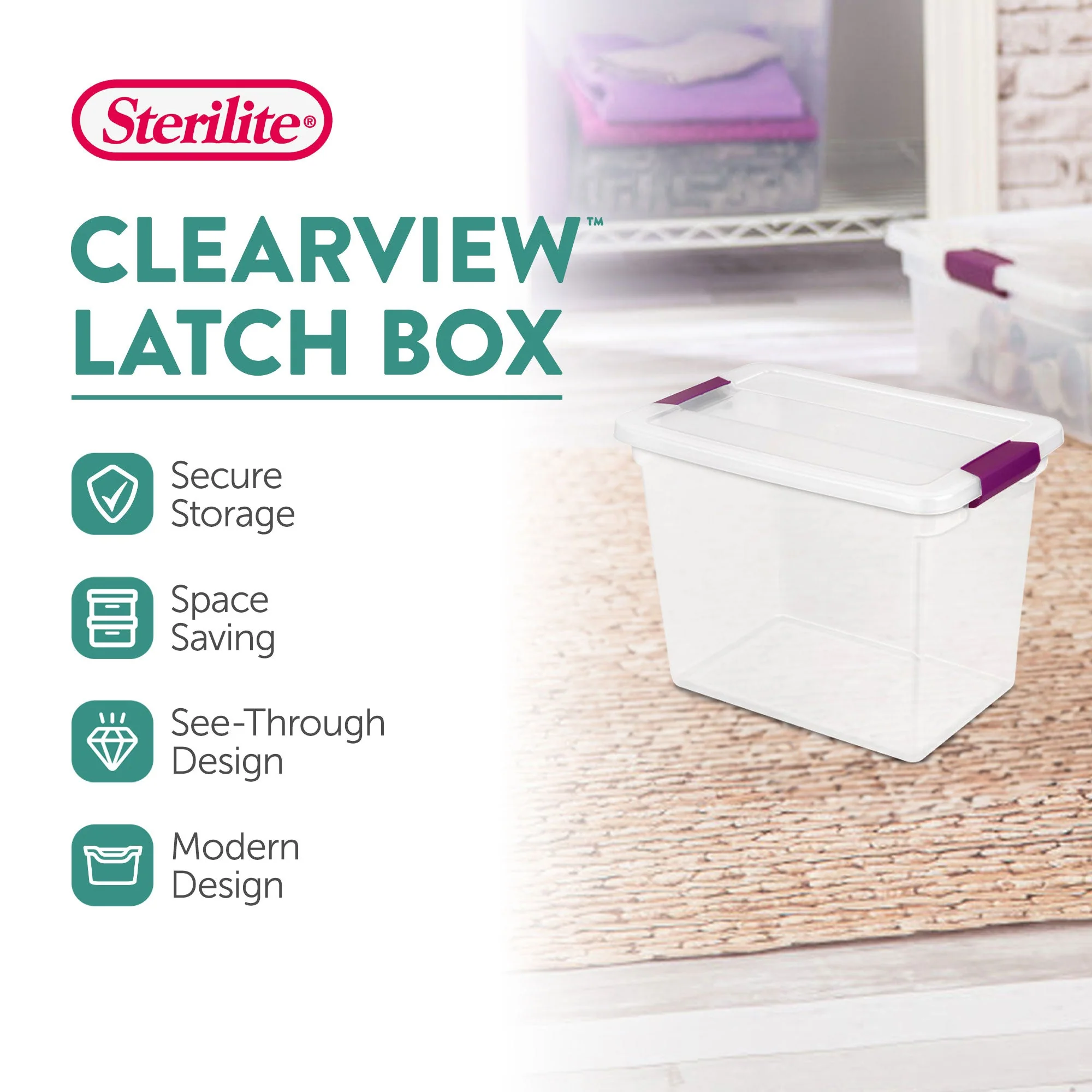 Sterilite 27 Qt ClearView Latch Storage Stackable Bin with Latching Lid, 6 Pack - Image 3
