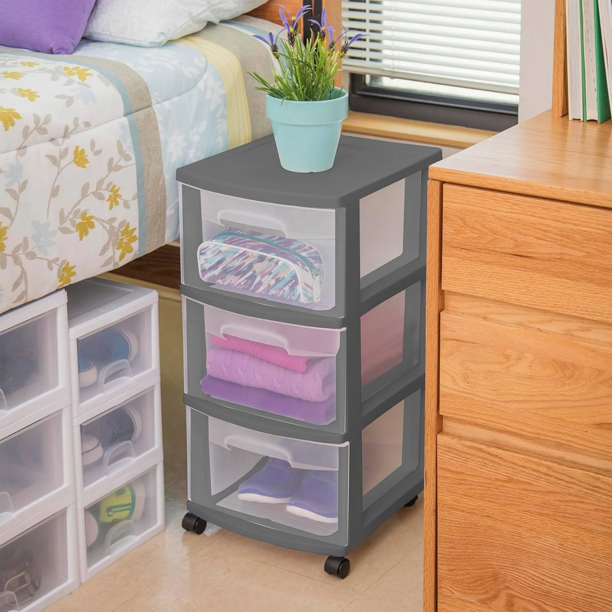 Sterilite 3 Drawer Home Organizer Storage Cart w/Caster Wheels, Gray (6 Pack) - Image 6