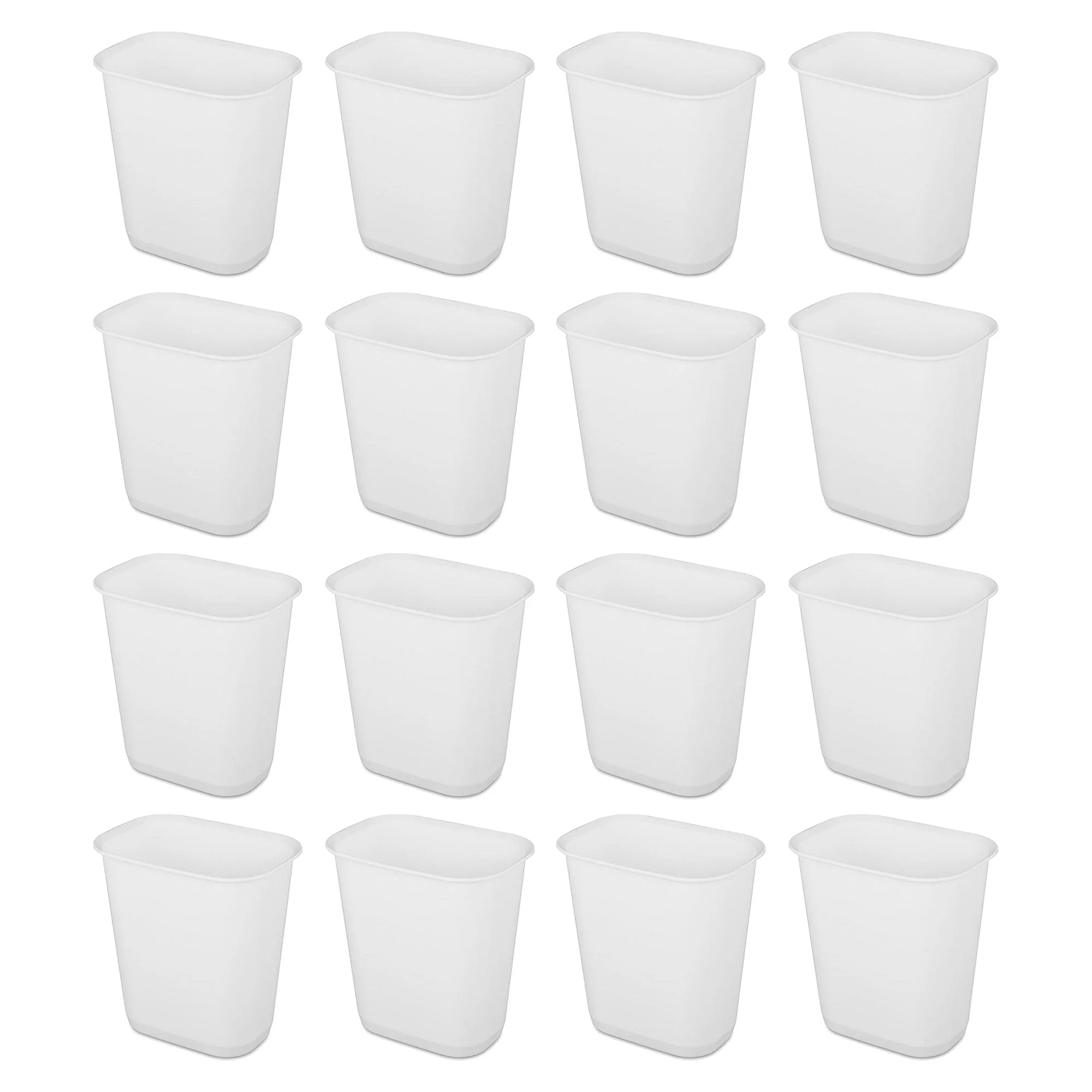 Sterilite 3 Gallon Rectangular Wastebasket Small Home Trash Bin, 16 Pack, White
