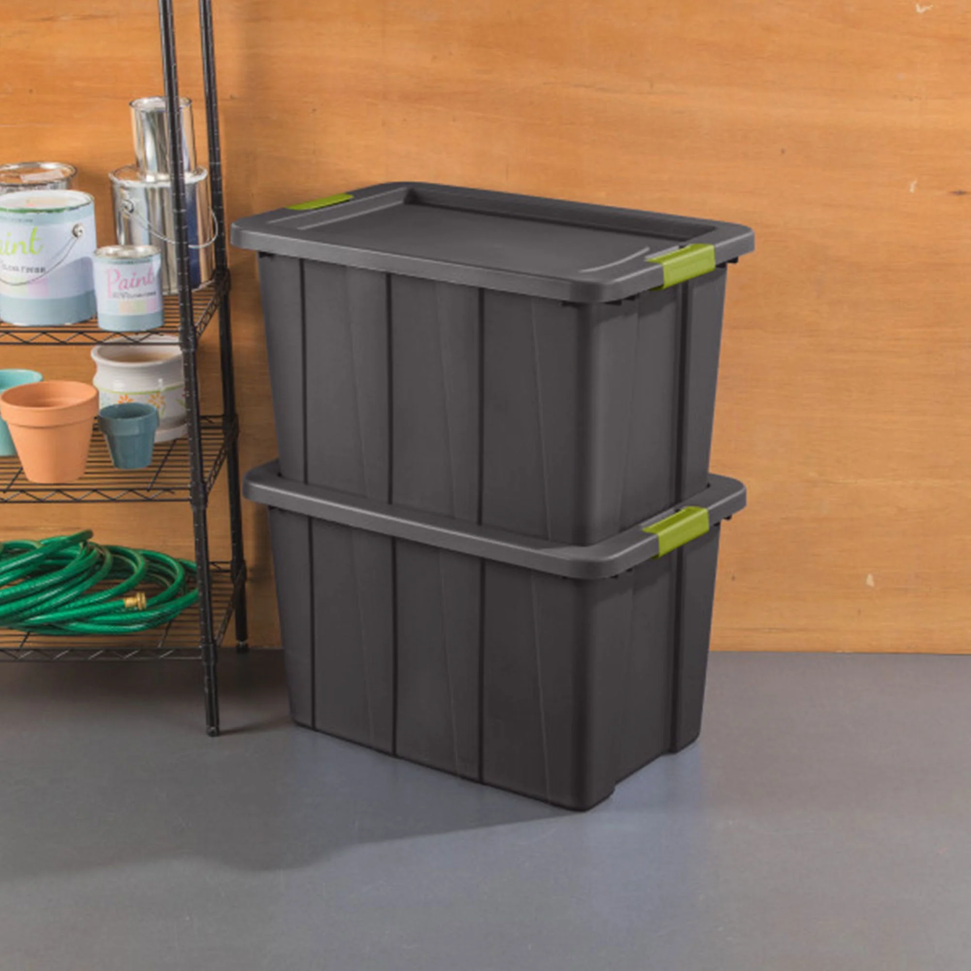 Sterilite 30 Gal Latching Tuff1 Stackable Storage Tote Bin w/ Latch Lid, 4 Pack - Image 5
